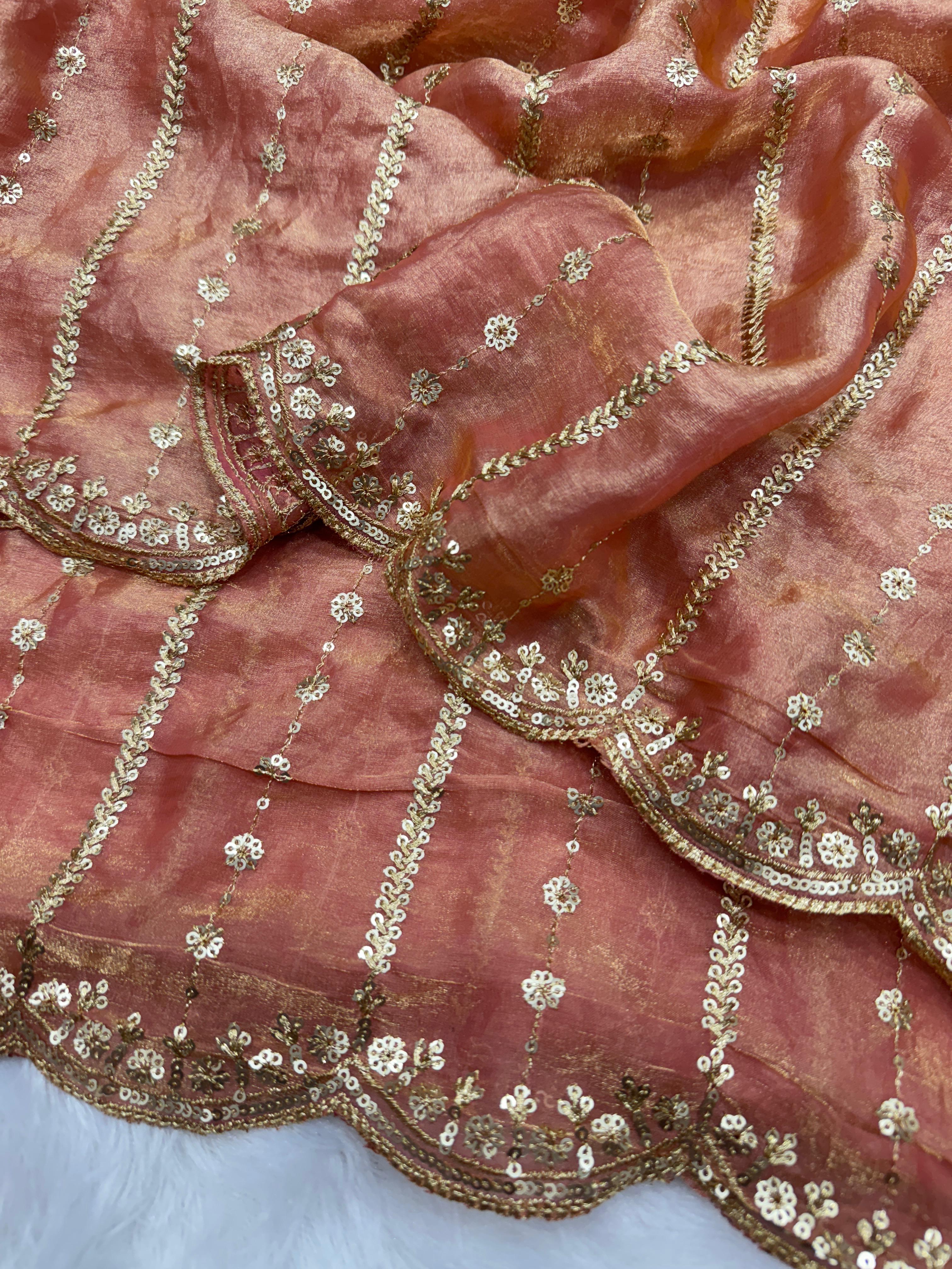 Beautiful Red Color Sequence Work Silk Saree