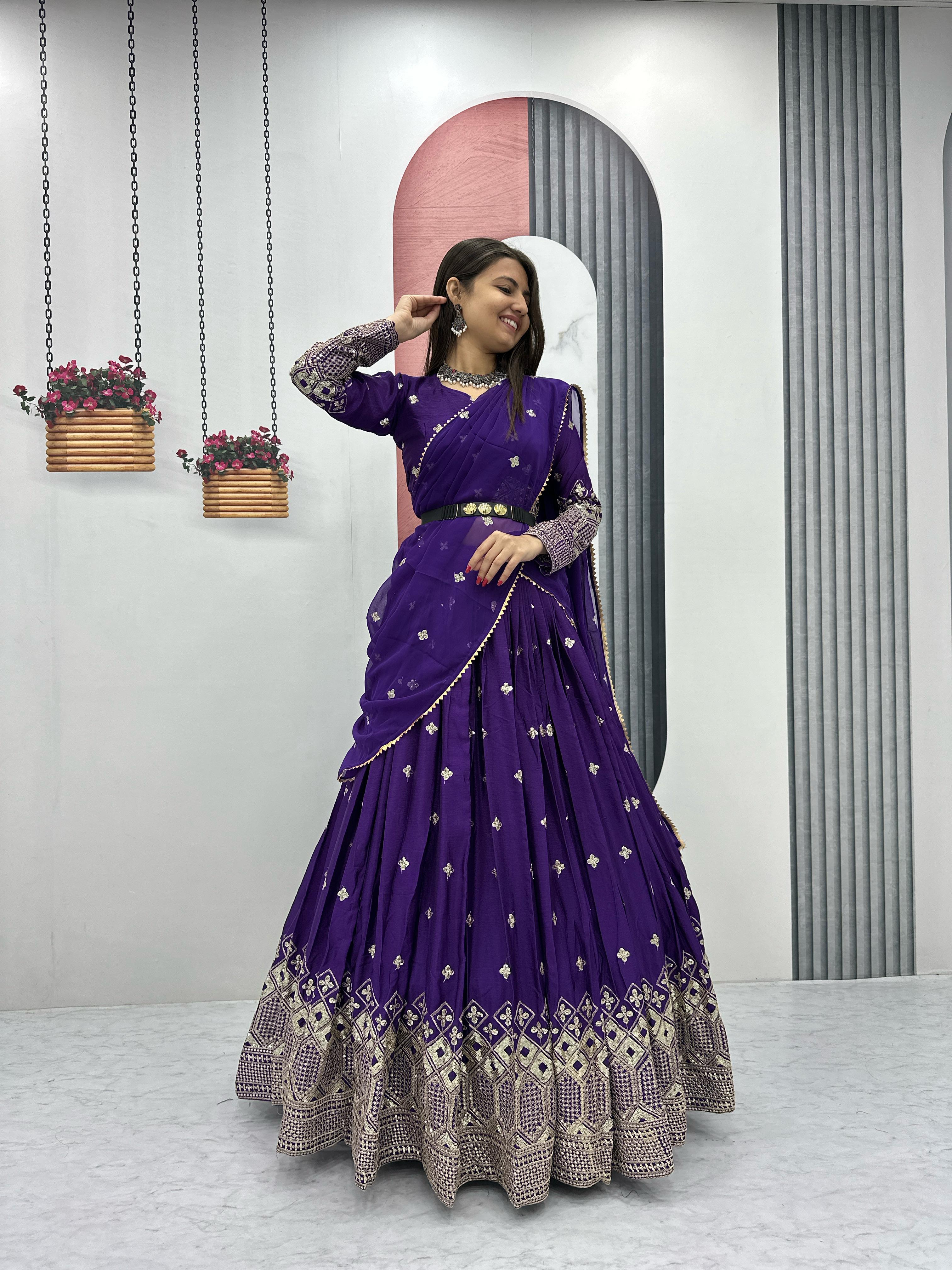 Beautiful Work Purple Color Fully Stitched Lehenga Choli