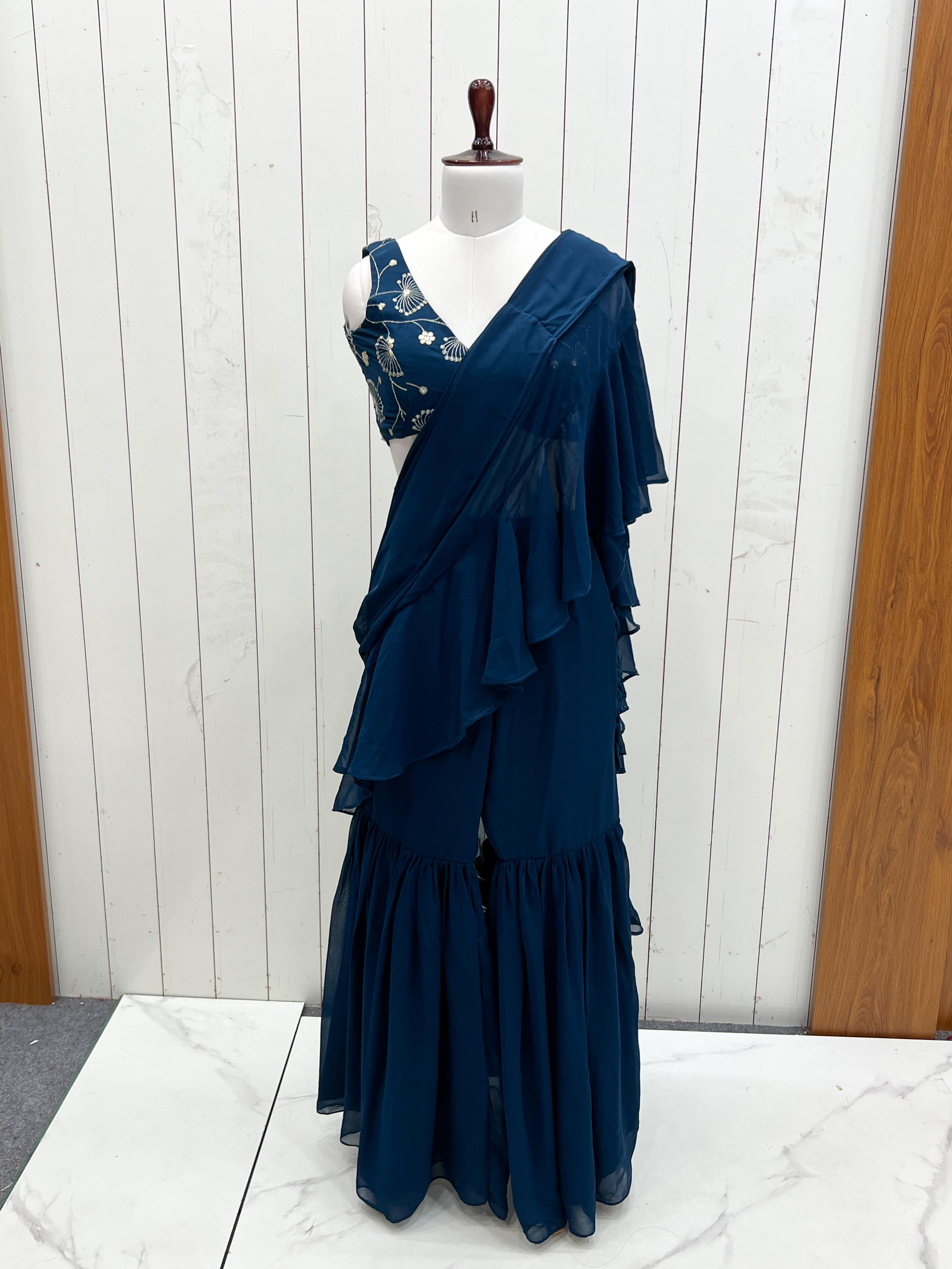 Party Wear Teal Blue Color Draped Saree