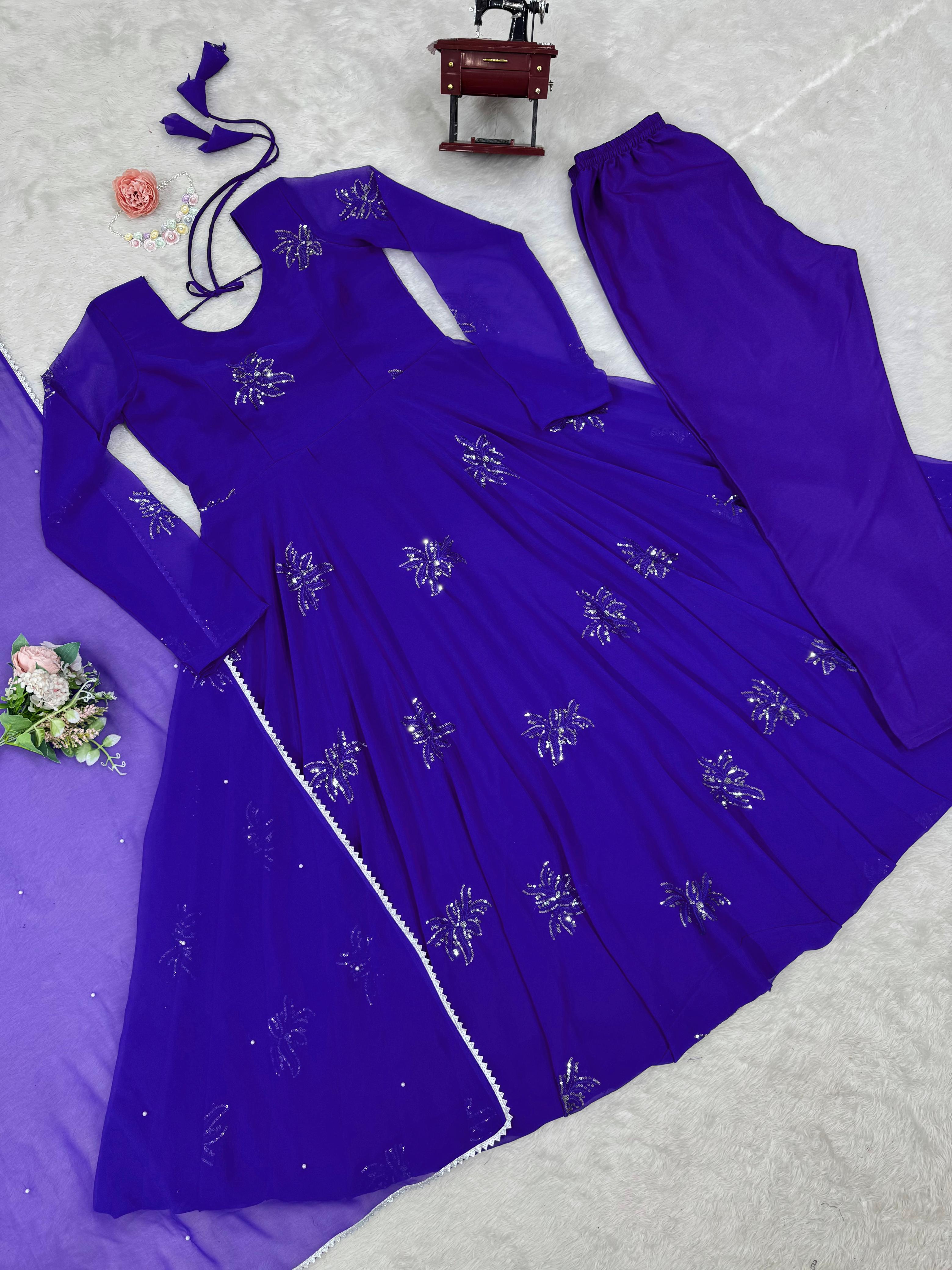 Festive Wear Georgette Blue Color Gown