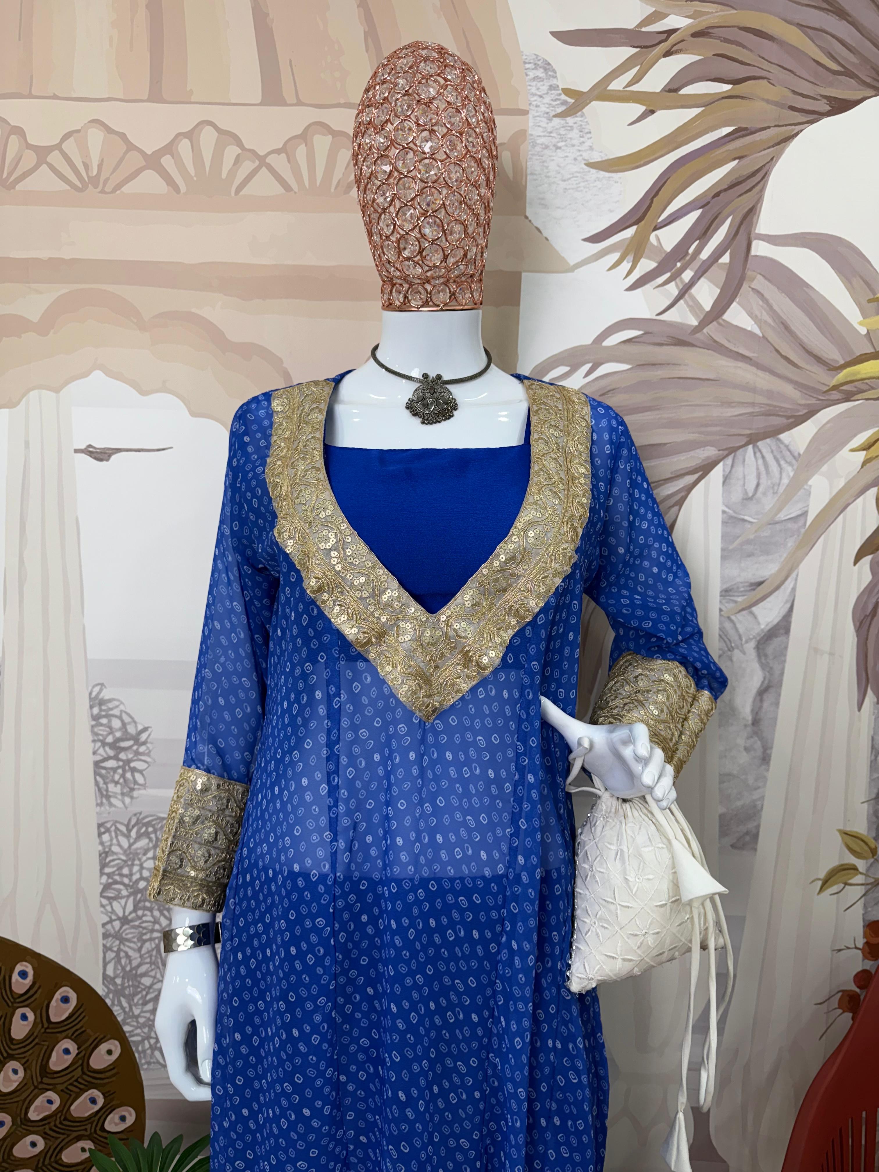 Blue Color Georgette Printed Innovative Suit Set