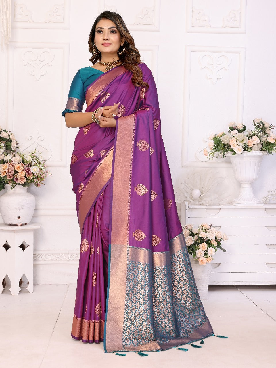 Graceful Soft Silk Purple Color Saree