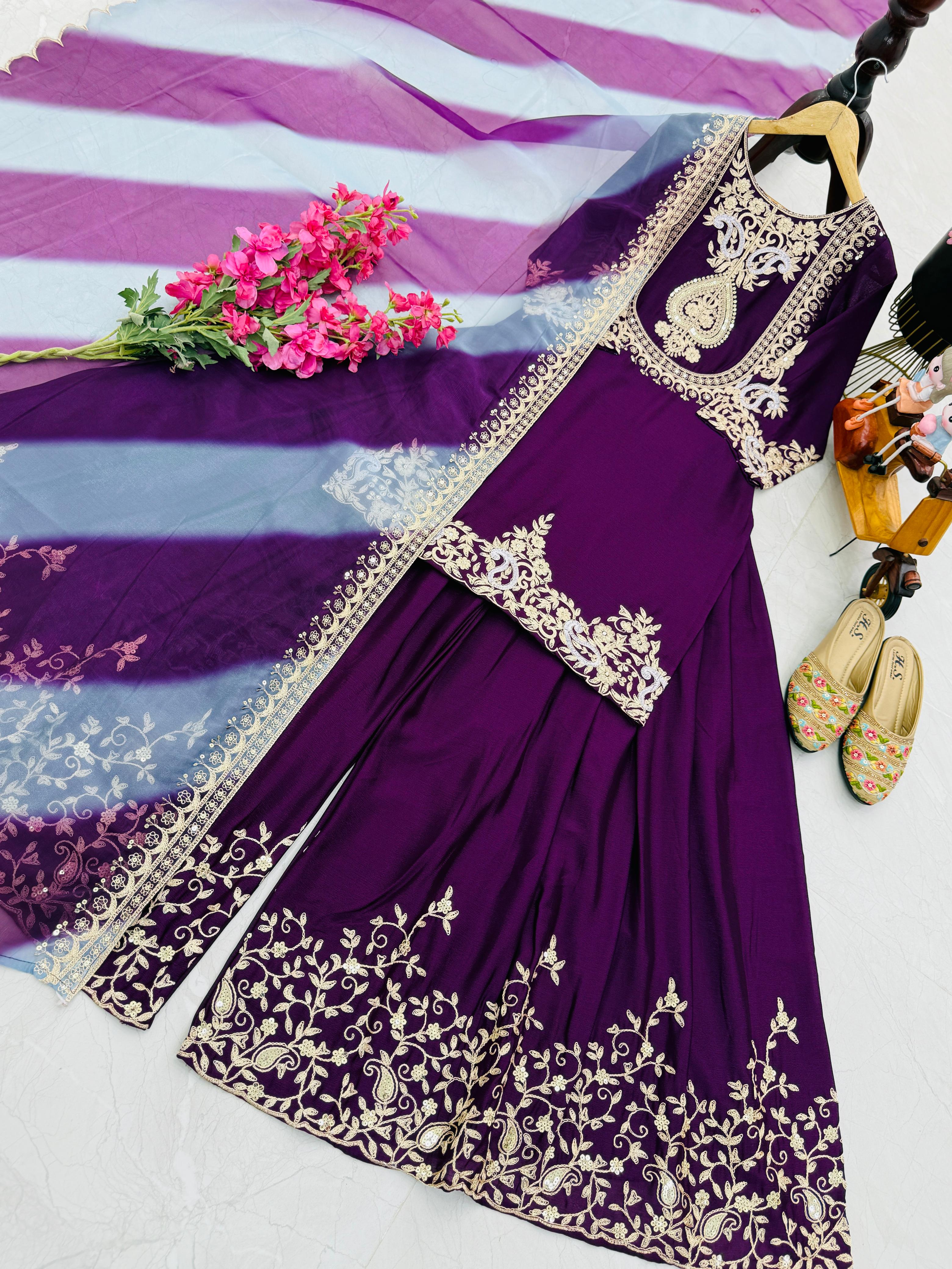 Preferable Heavy Purple Color Sharara Suit