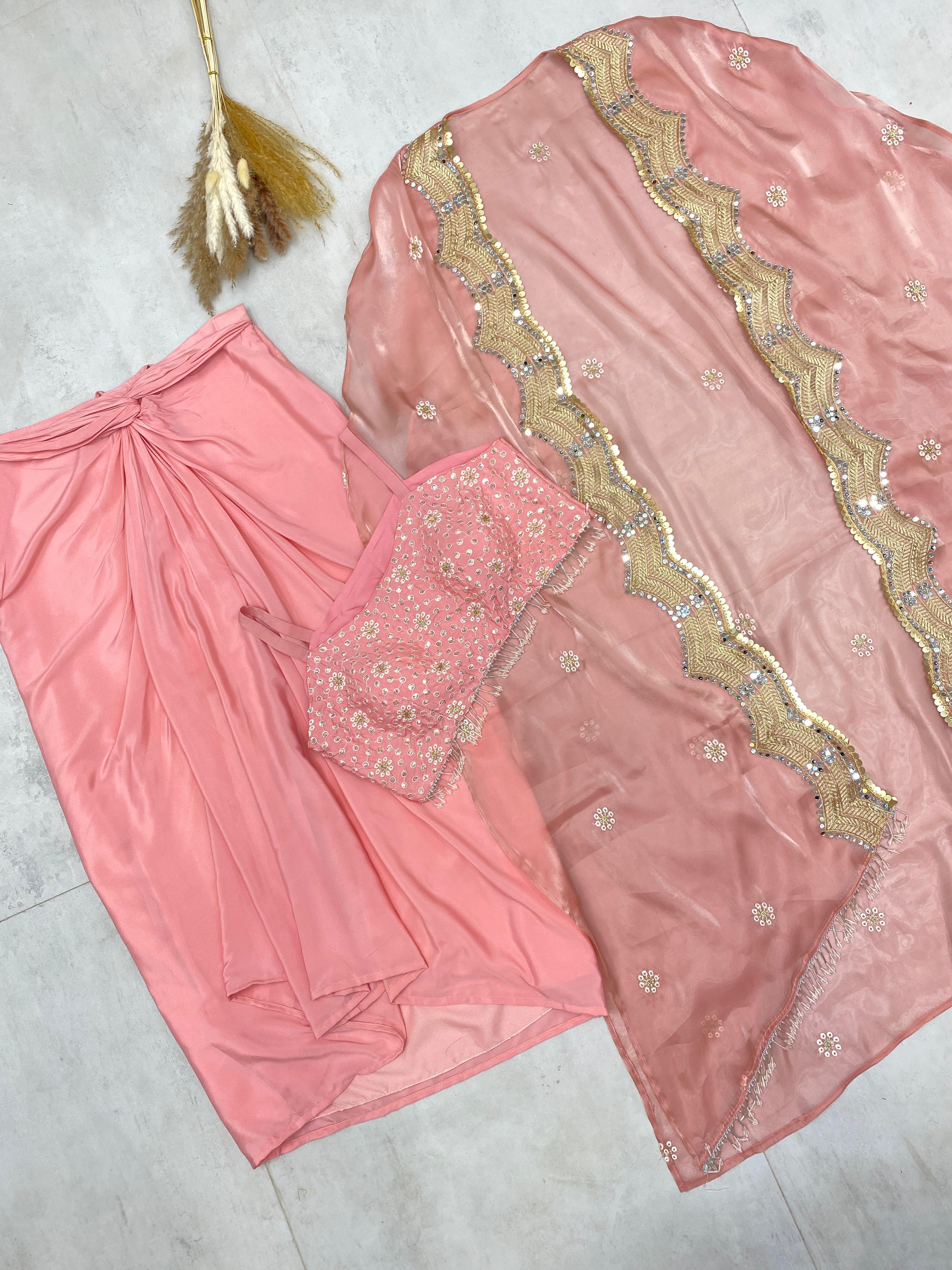 Pattern Wedding & Party Wear Pink Color Dhoti Suit With Shrug