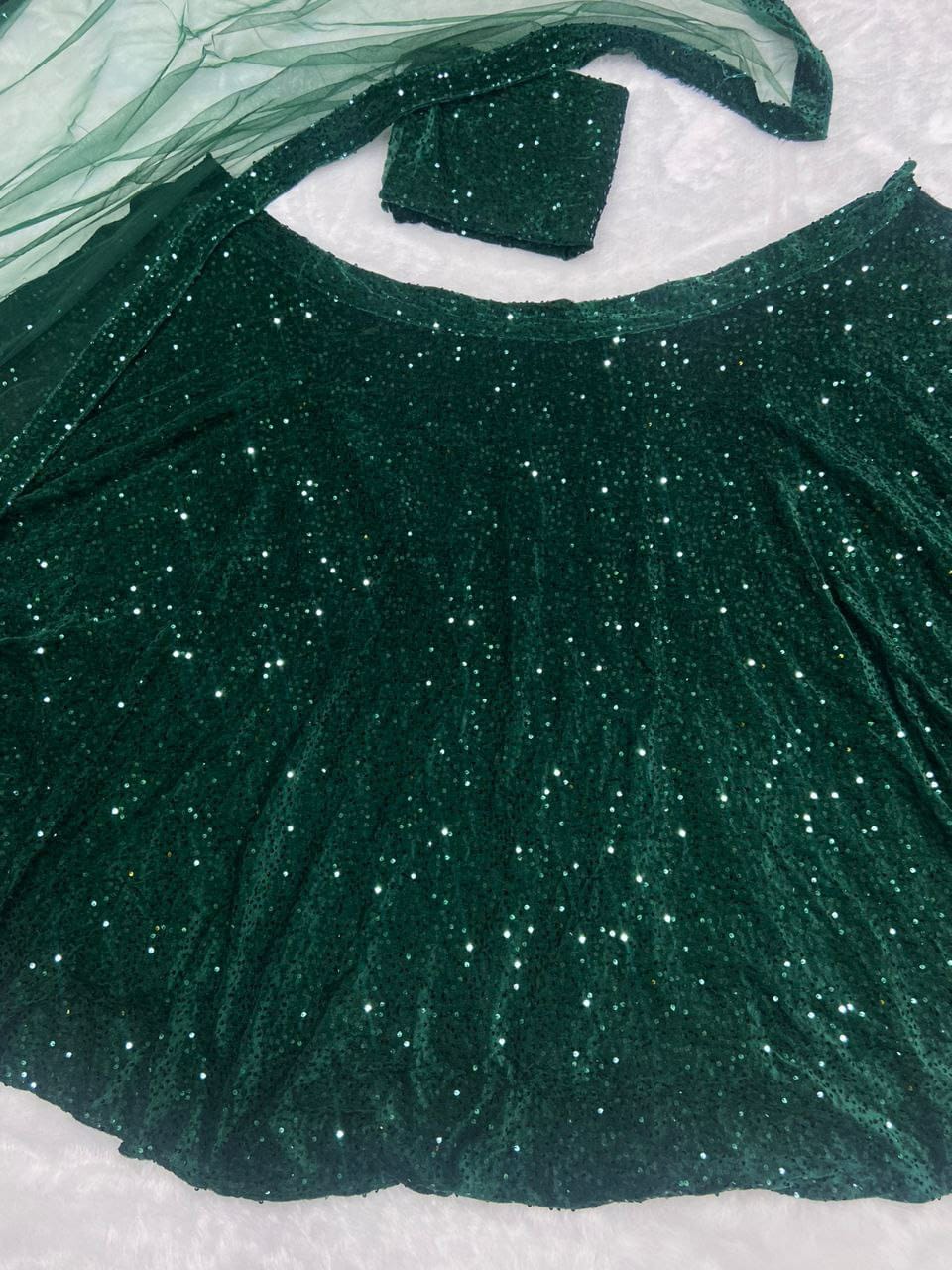 Outstanding Heavy Sequins Work Green Color Lehenga Choli