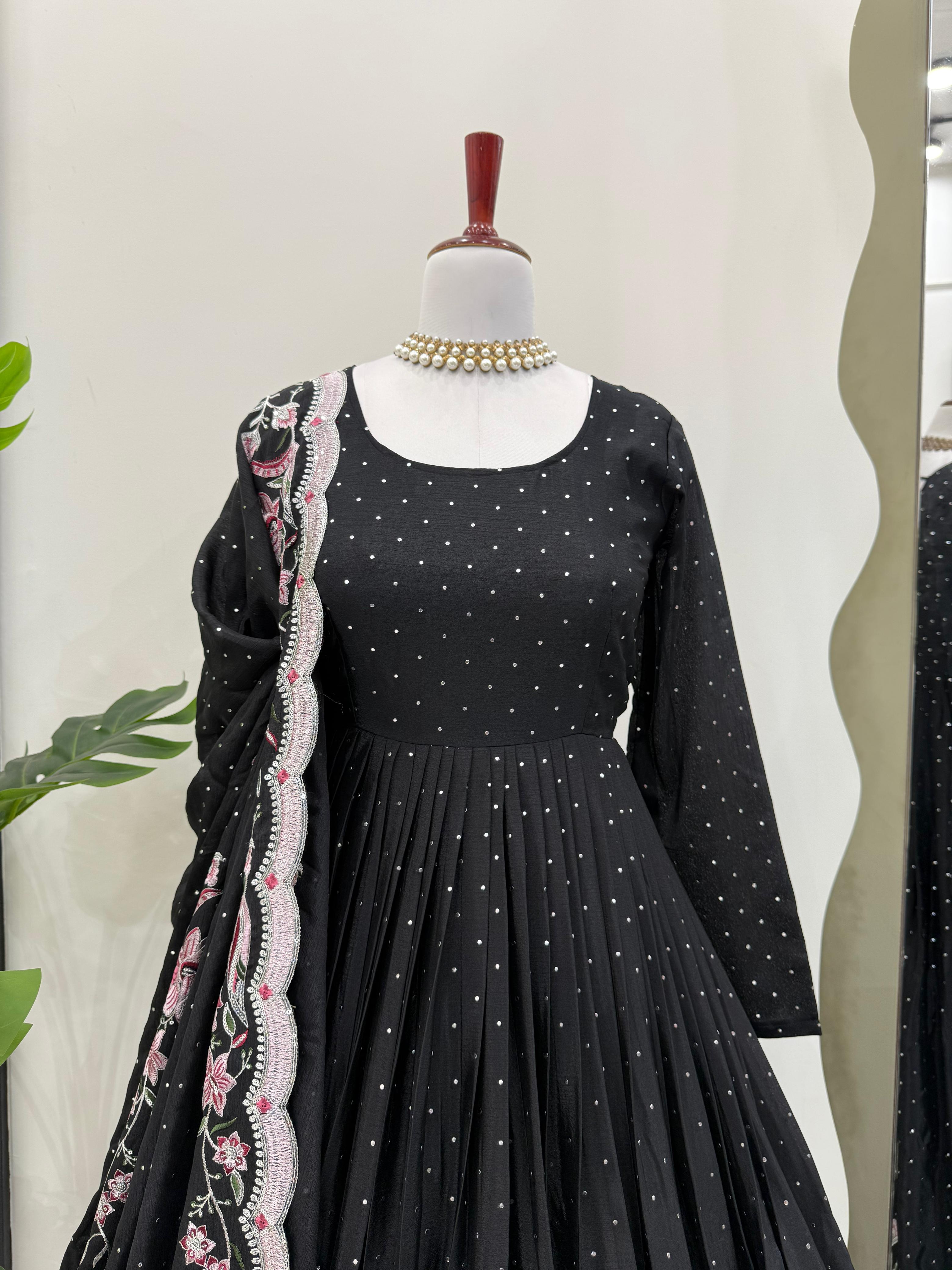 Designer Sequence Work Black Color Gown