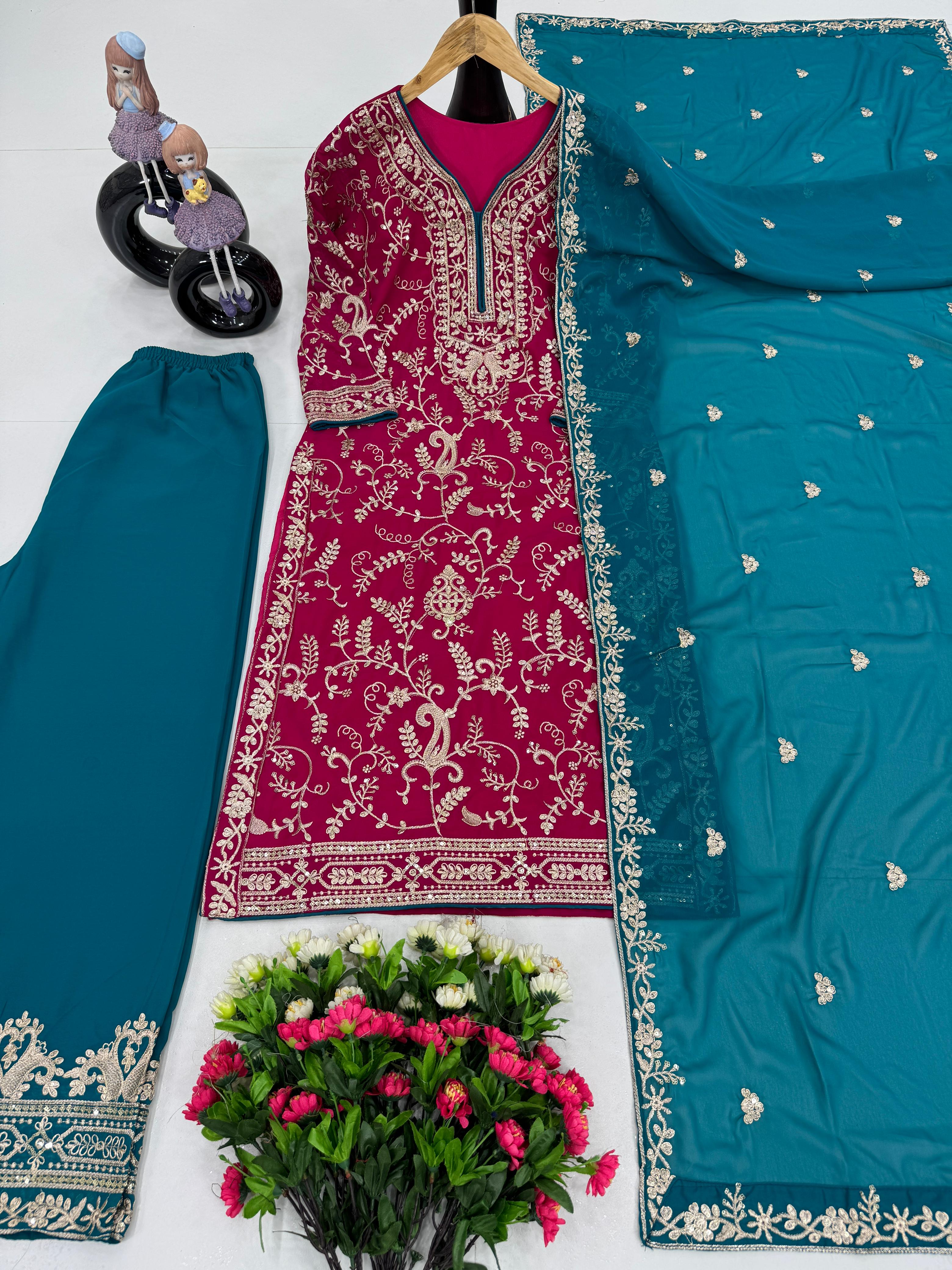Good Looking Heavy Work Pink Color Palazzo Suit