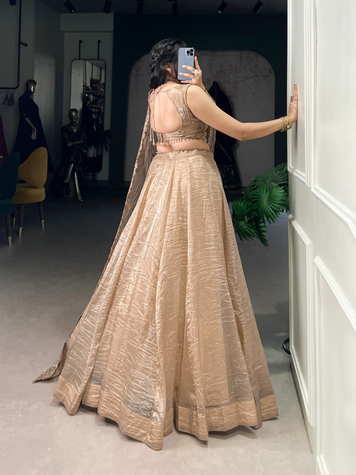Marriage Special Gold Crush Beige Color Lehenga Choli