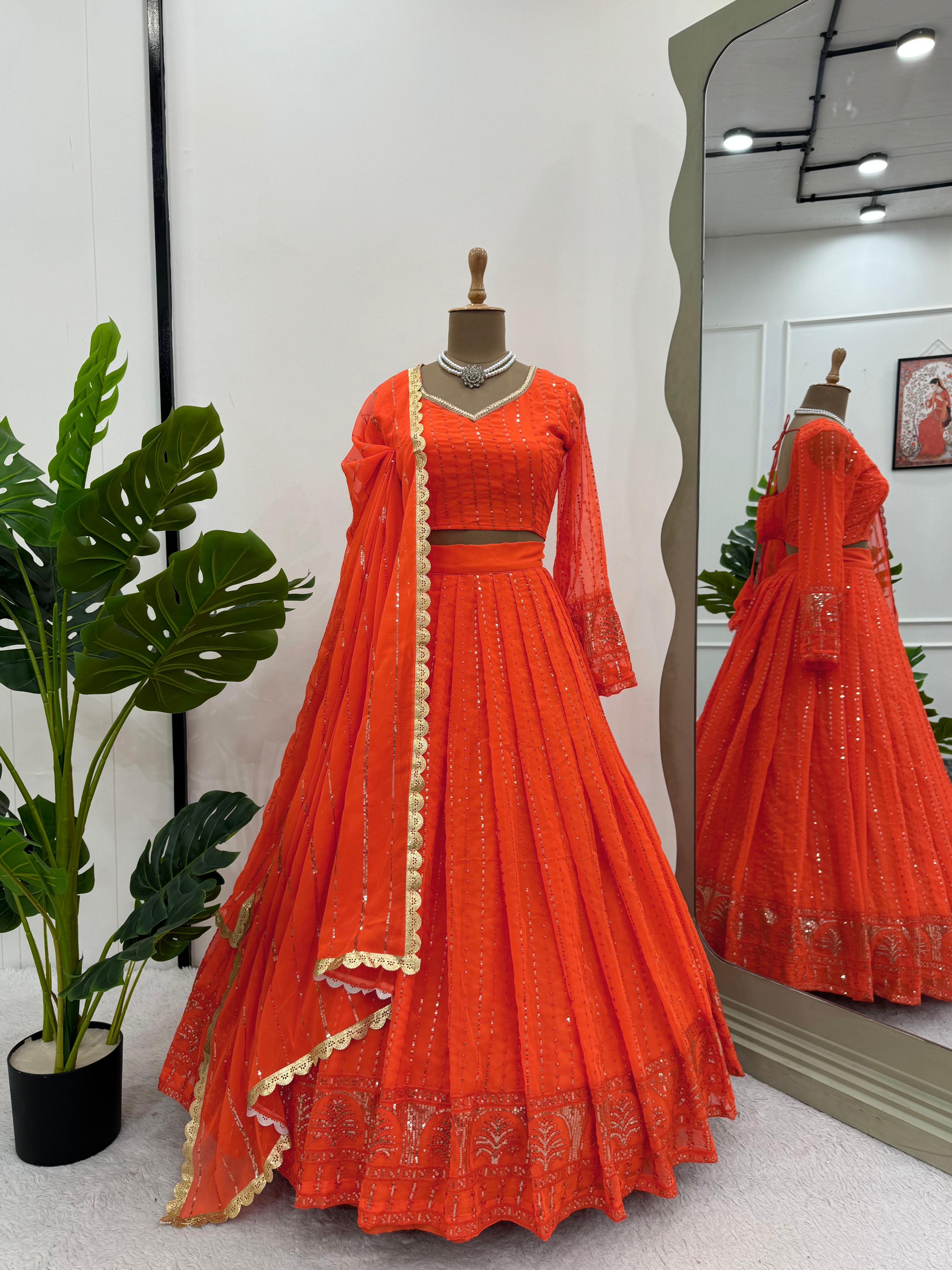 Look Designer Orange Color Lehenga Choli