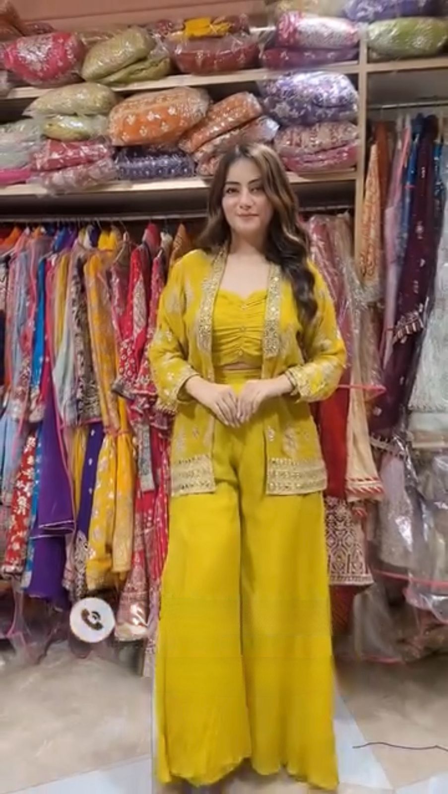 Attractive Georgette Yellow Color Palazzo With Koti