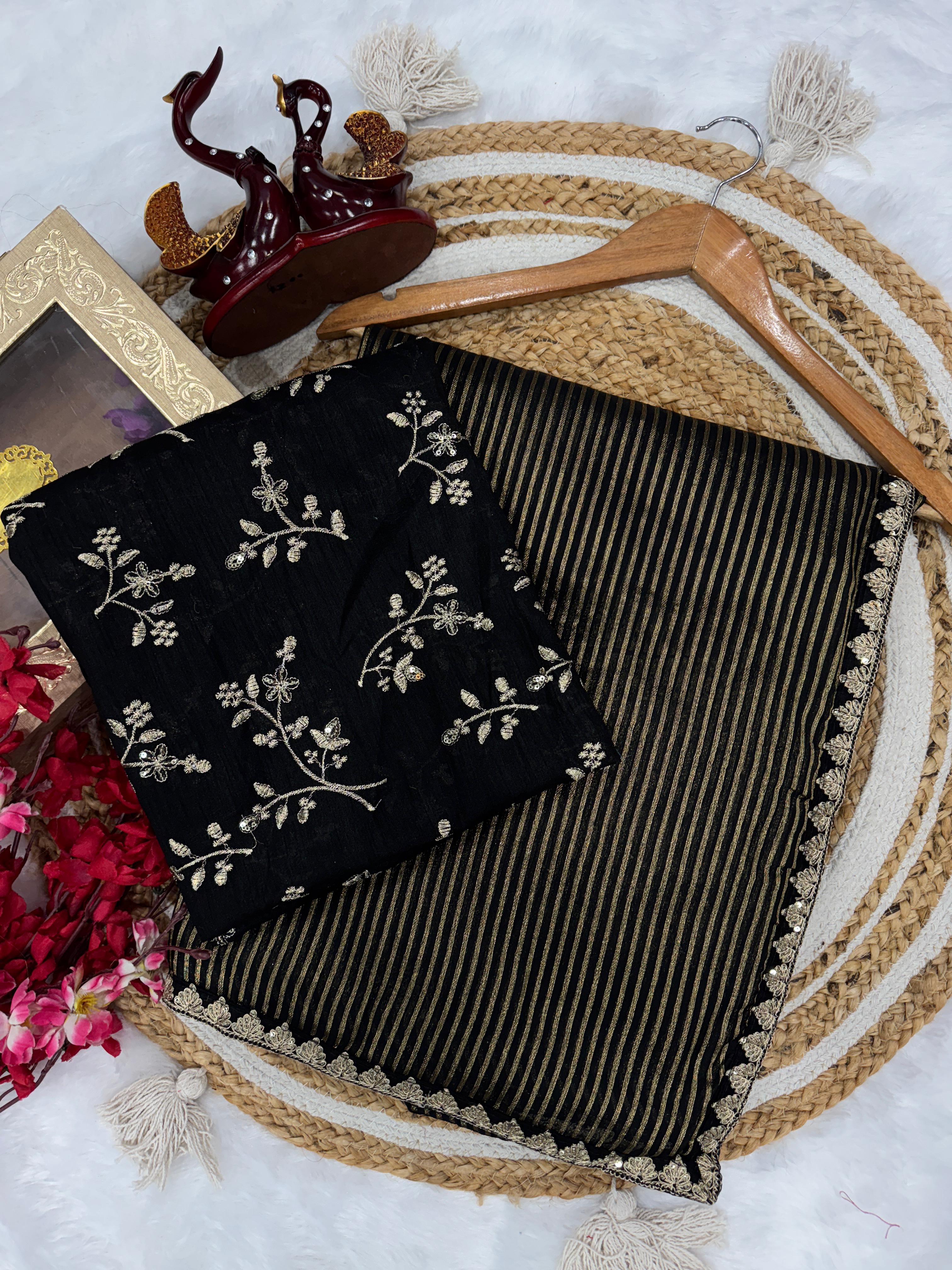 Black Color Bollywood Style Gold Zari Saree