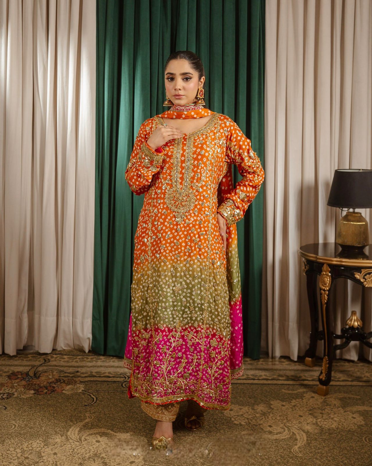 Bandhni Print With Sequence Work Multicolor Palazzo Suit