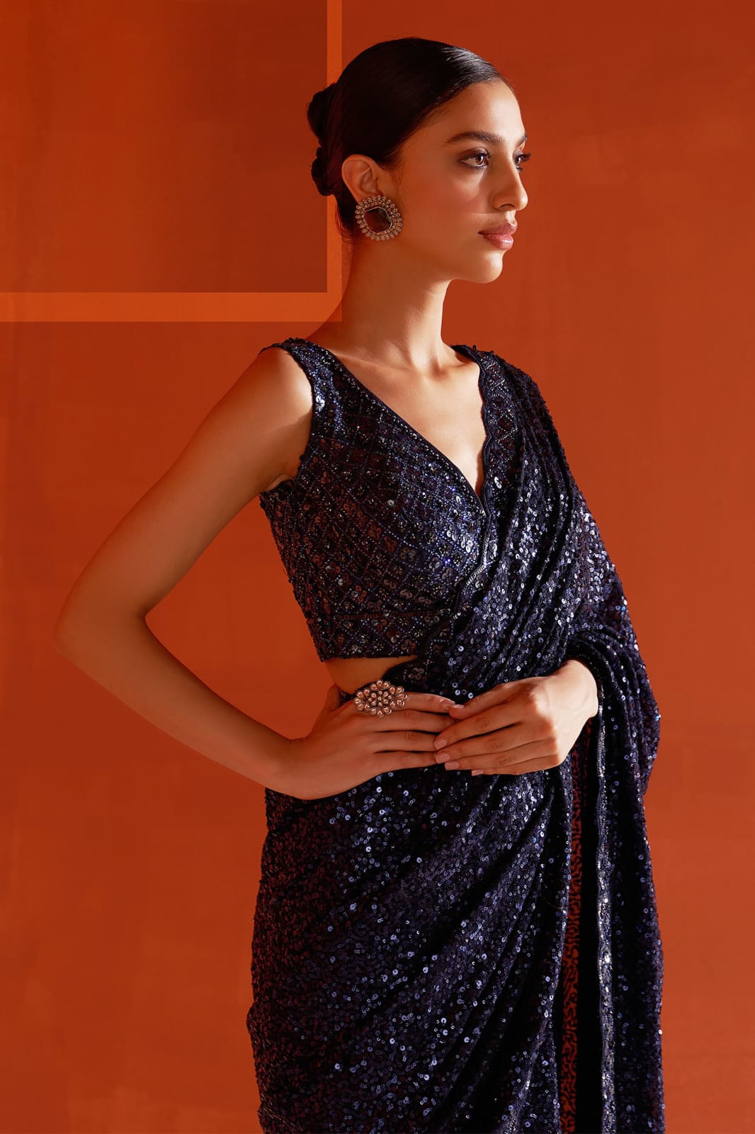 Adorable Georgette Sequence Work Blue Color Saree
