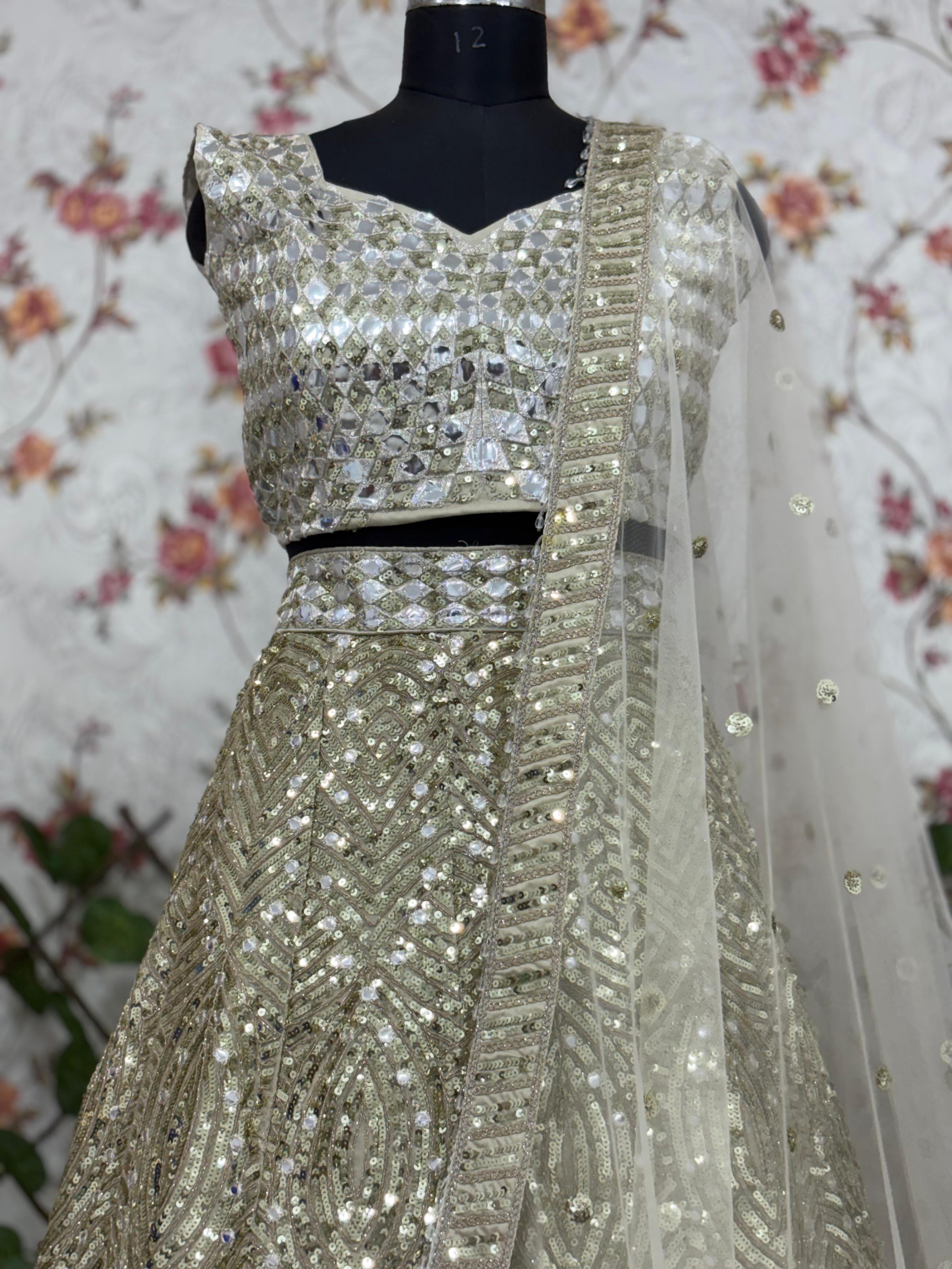 Heavy Sequence Work Beige Color Marriage Special Lehenga Choli