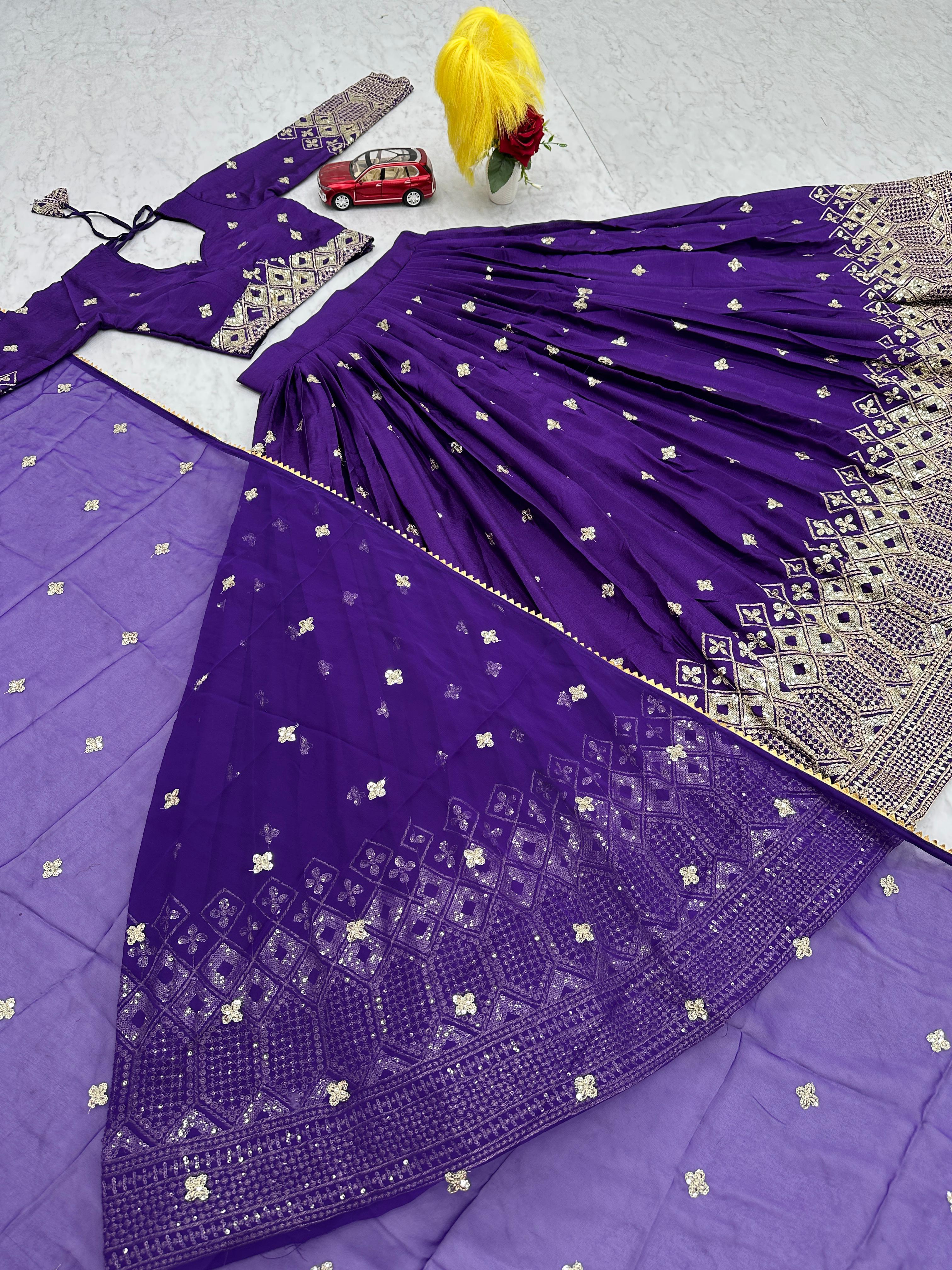 Beautiful Work Purple Color Fully Stitched Lehenga Choli