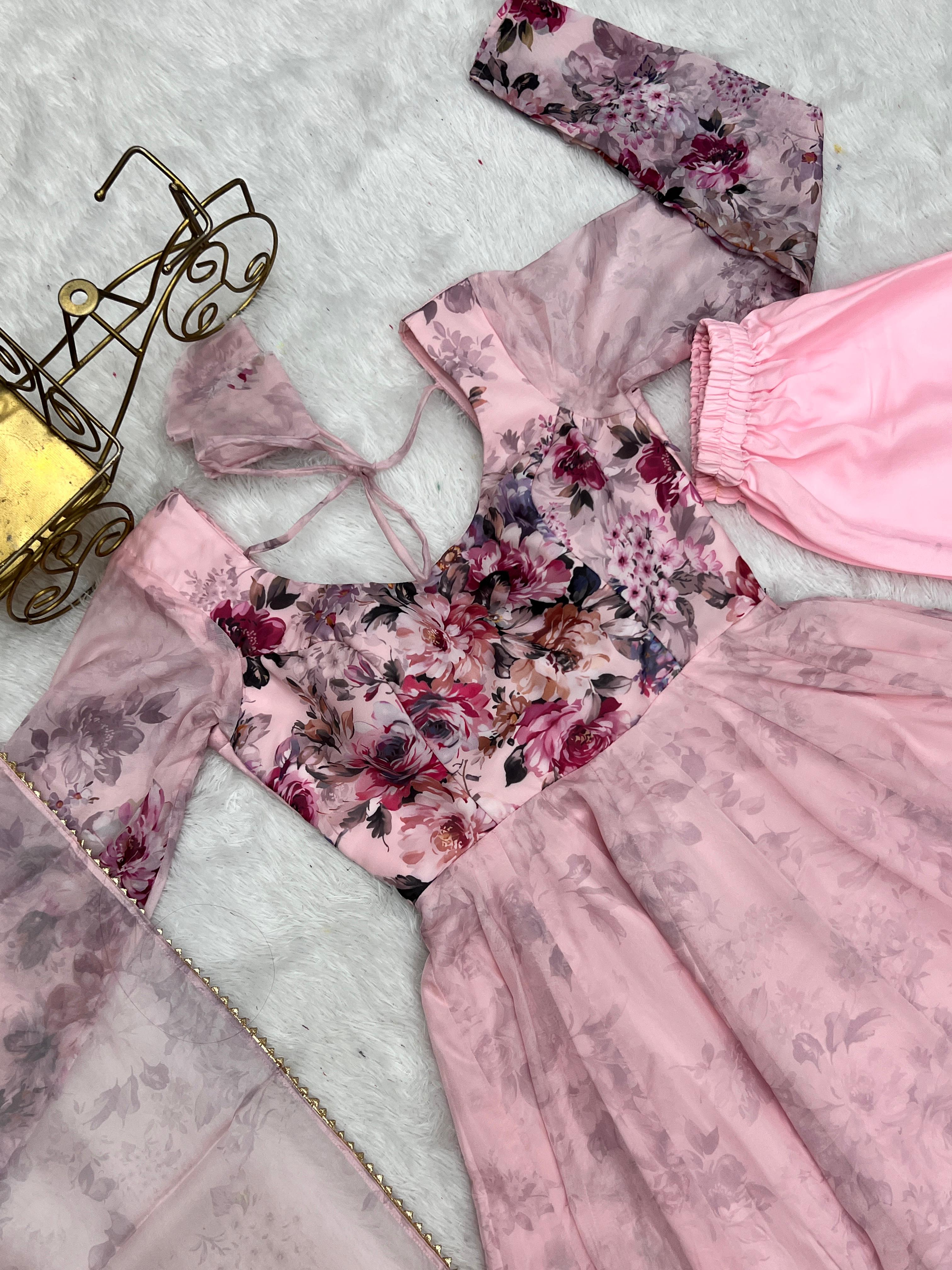 Casual Wear Multi Flower Print Light Pink Color Anarkali Suit