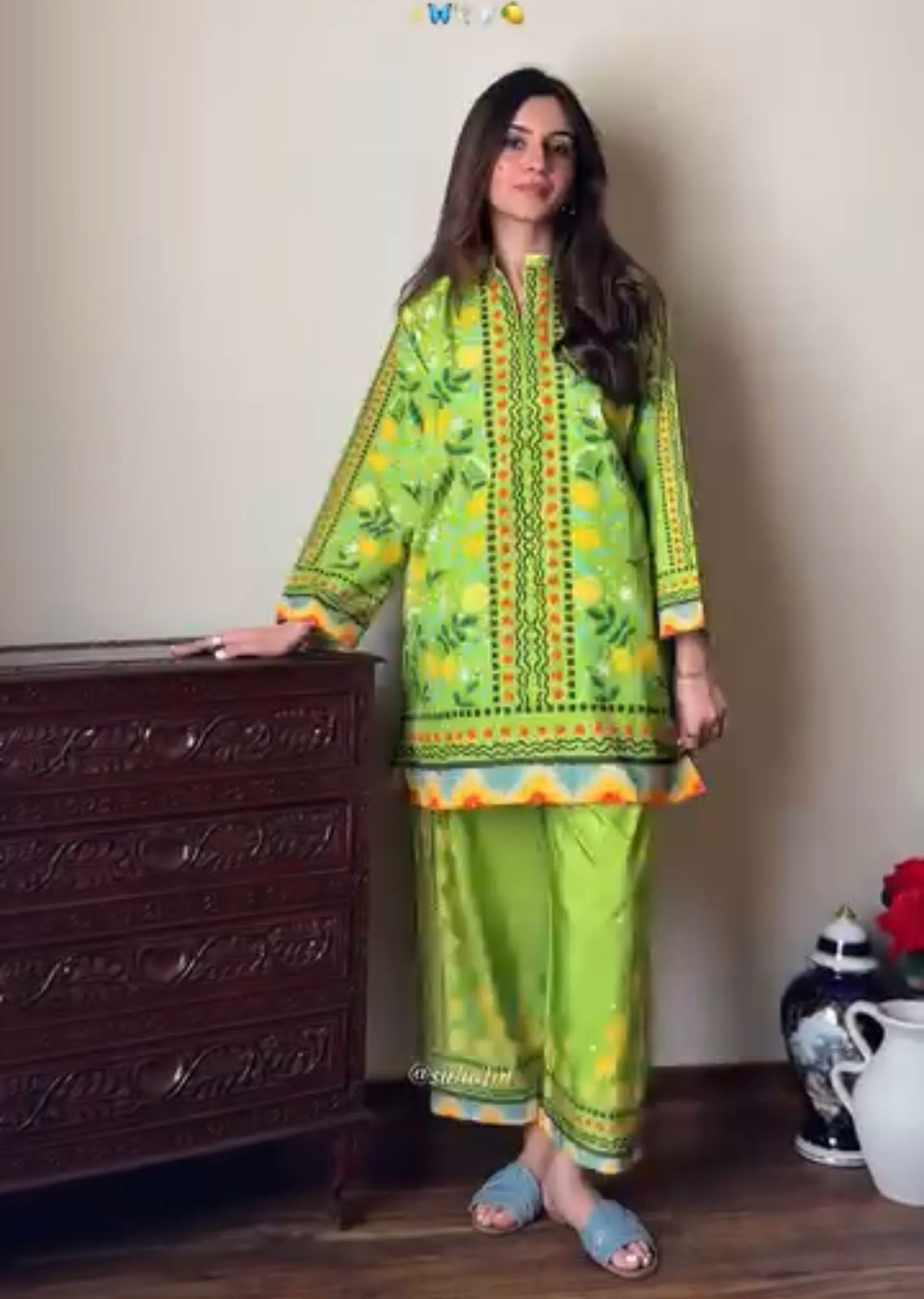 Green Color Digital Printed Co-ord Set