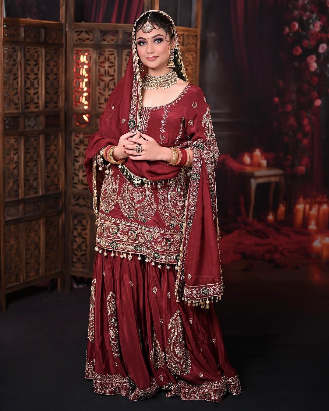Designer Sequence Heavy Work Maroon Color Sharara Suit