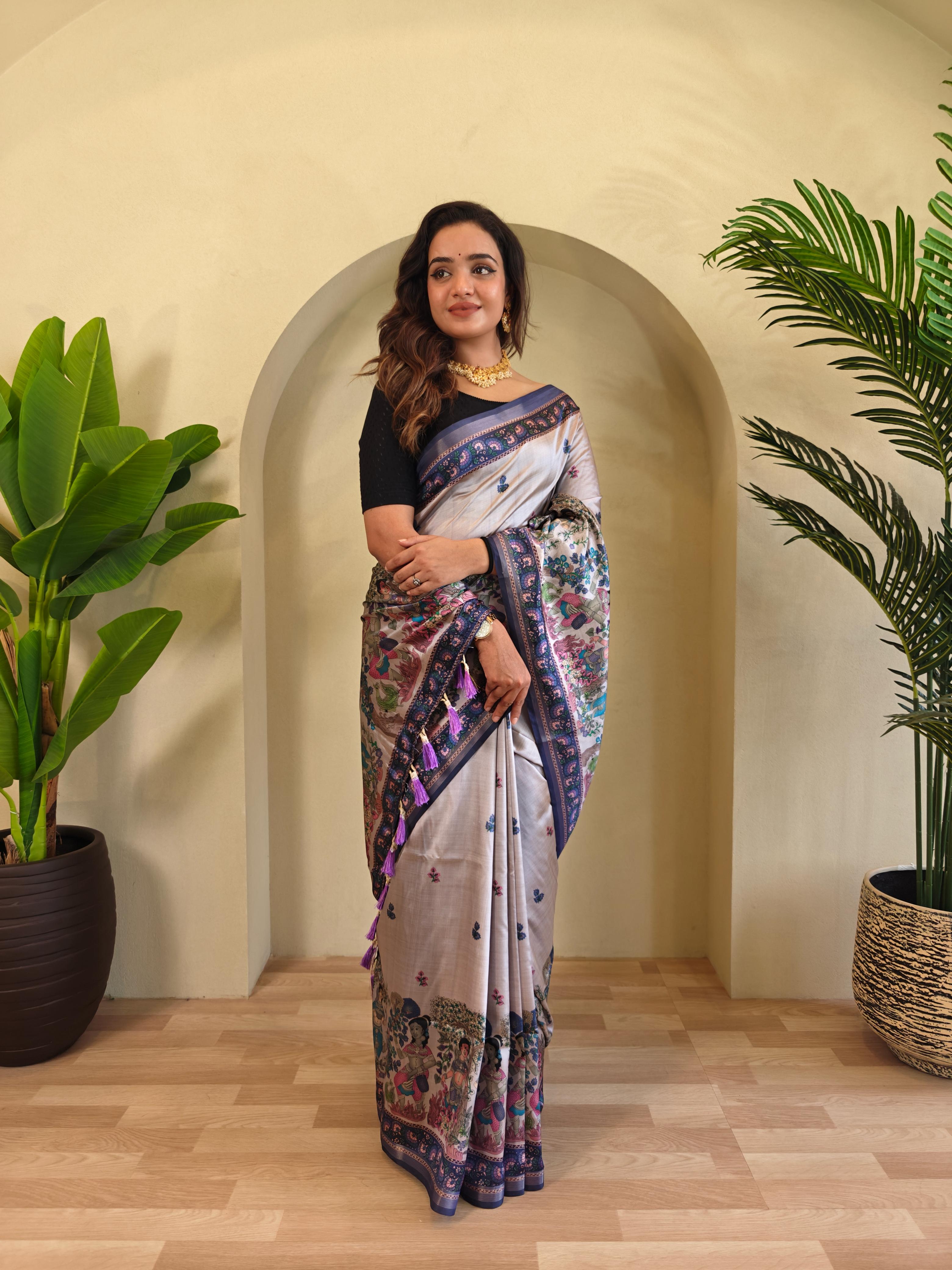 Lavender Color Beautiful kalamkari Digital Print Saree
