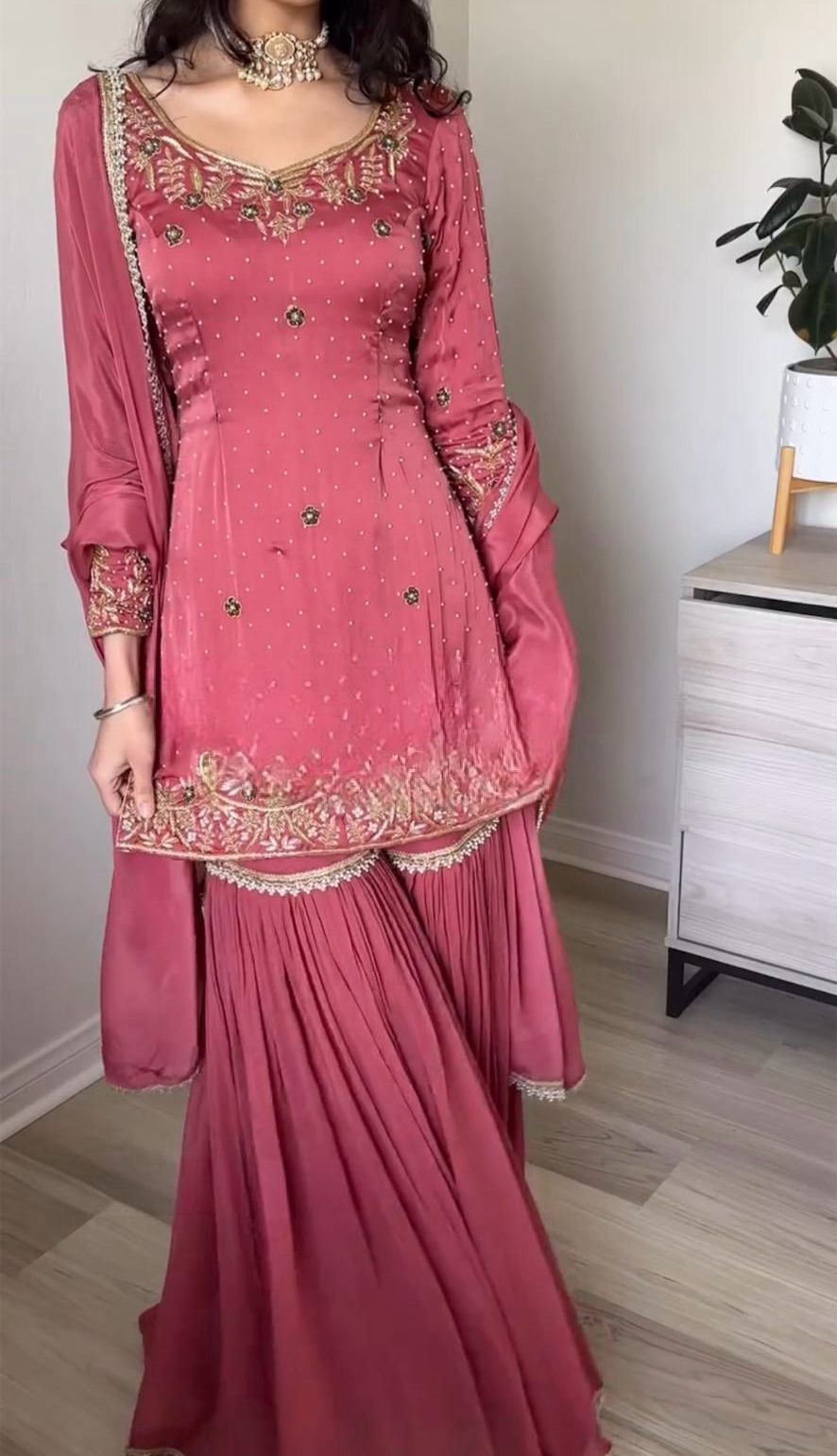Imposing Sequence Work Pink Color Palazzo Suit