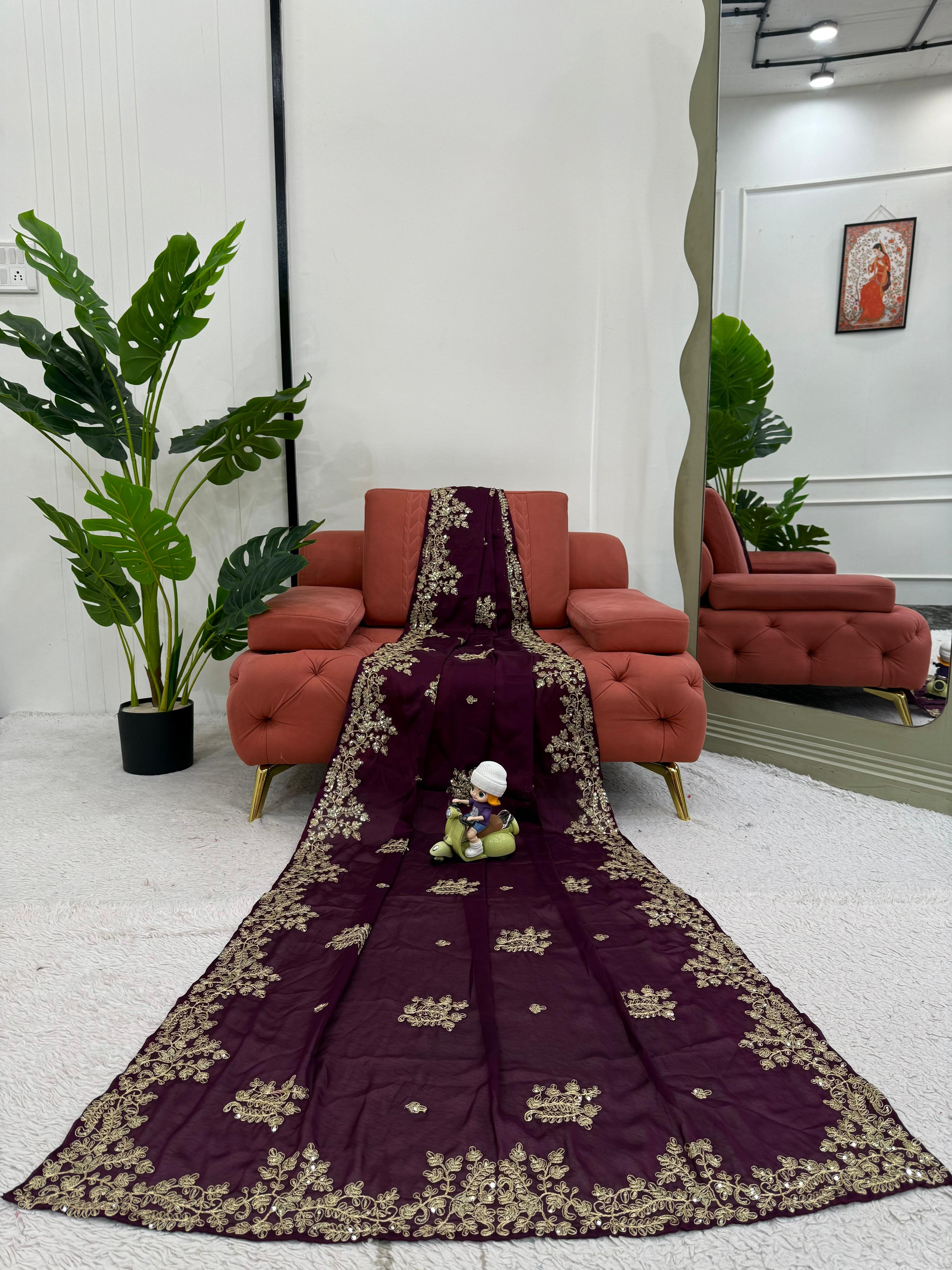 Wine Color Rangoli Silk Marriage Special Saree