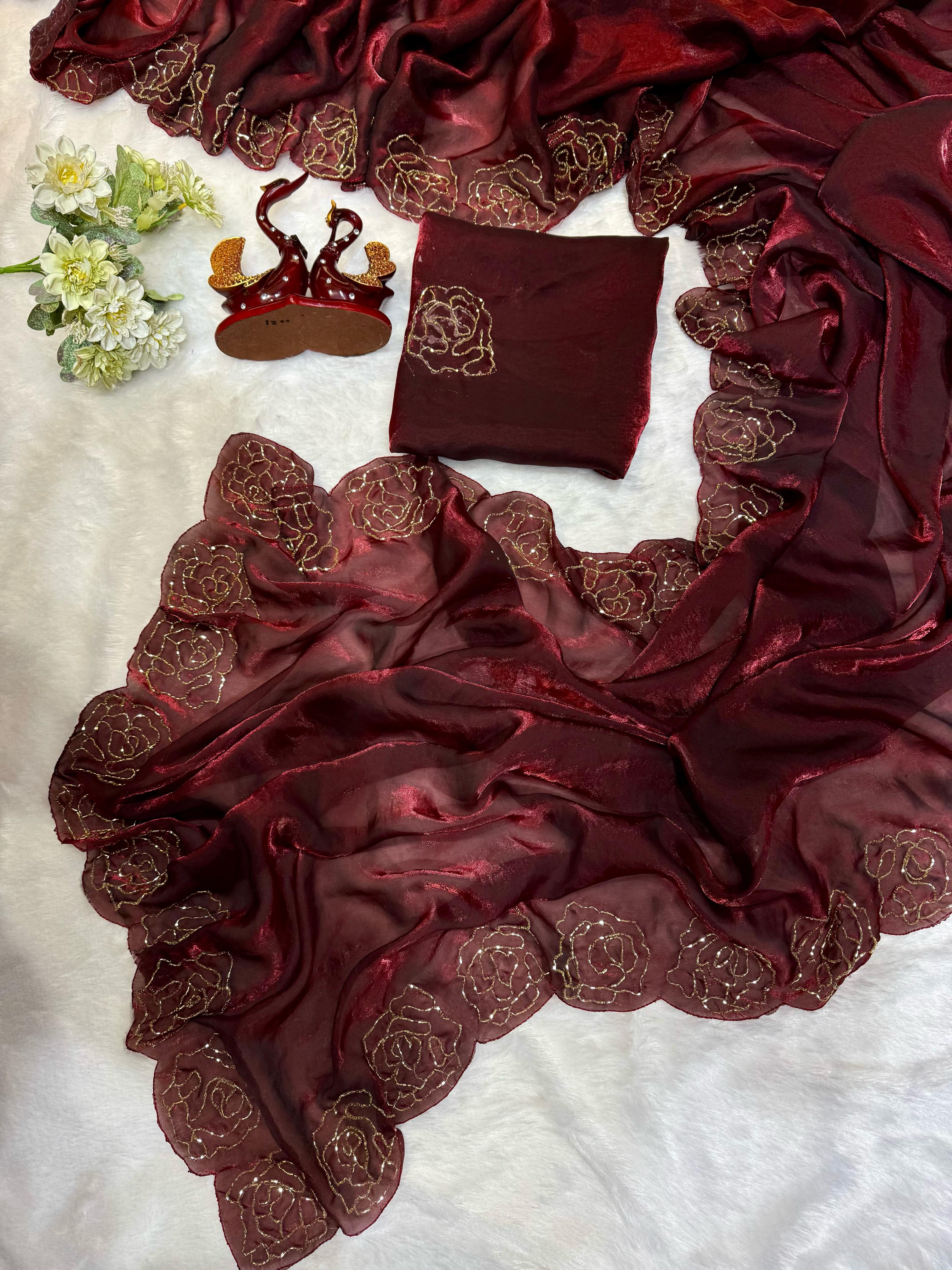 Fantastic Beautiful Katdana handwork Maroon Color saree