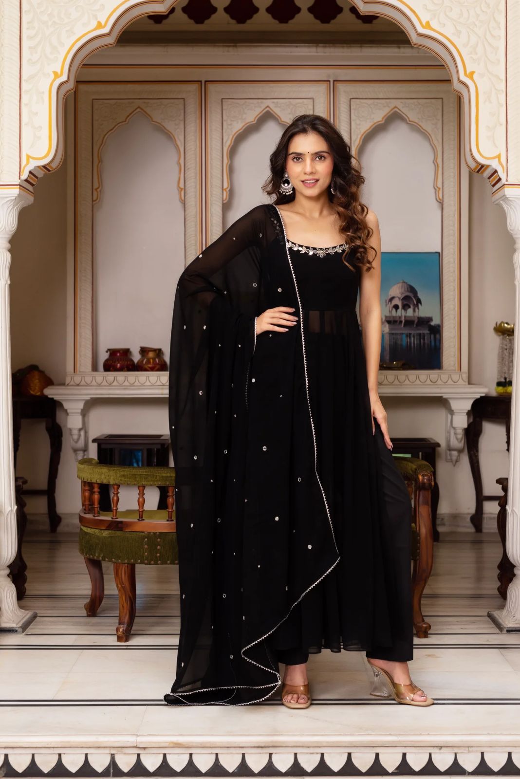 Black Color Georgette Awesome Top With Palazzo