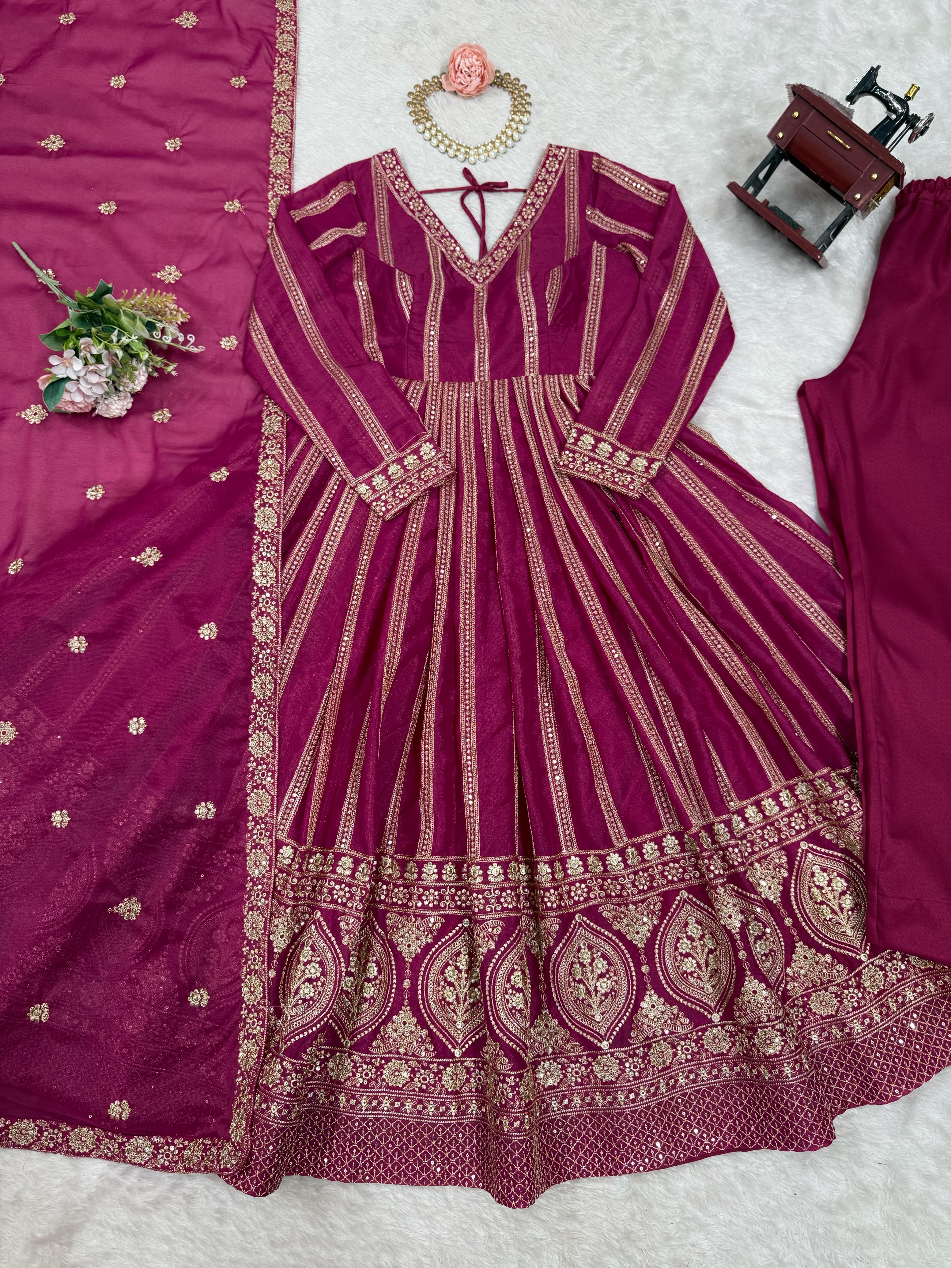 Wonderful Sequence Work Pink Color Gown
