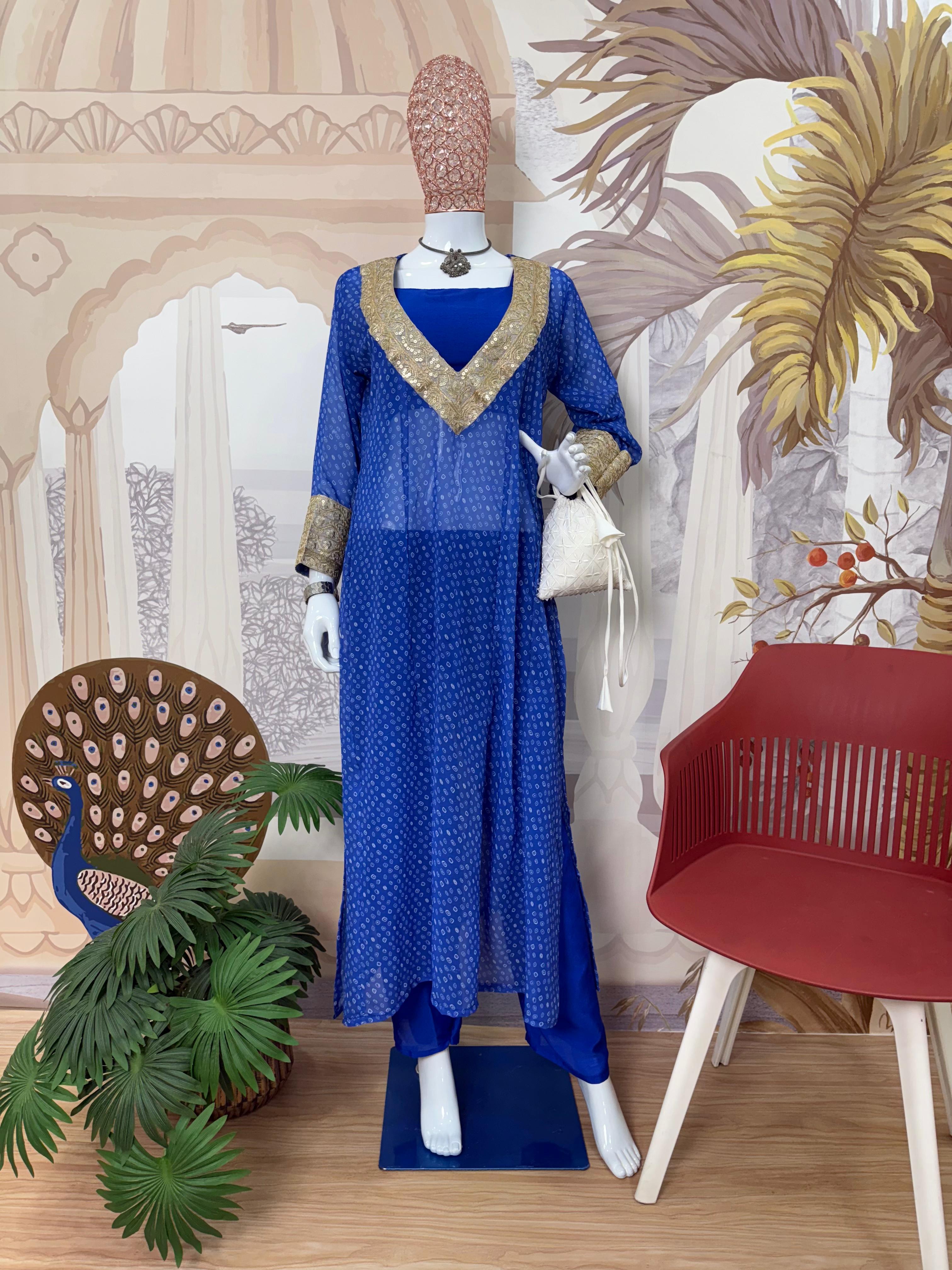 Blue Color Georgette Printed Innovative Suit Set