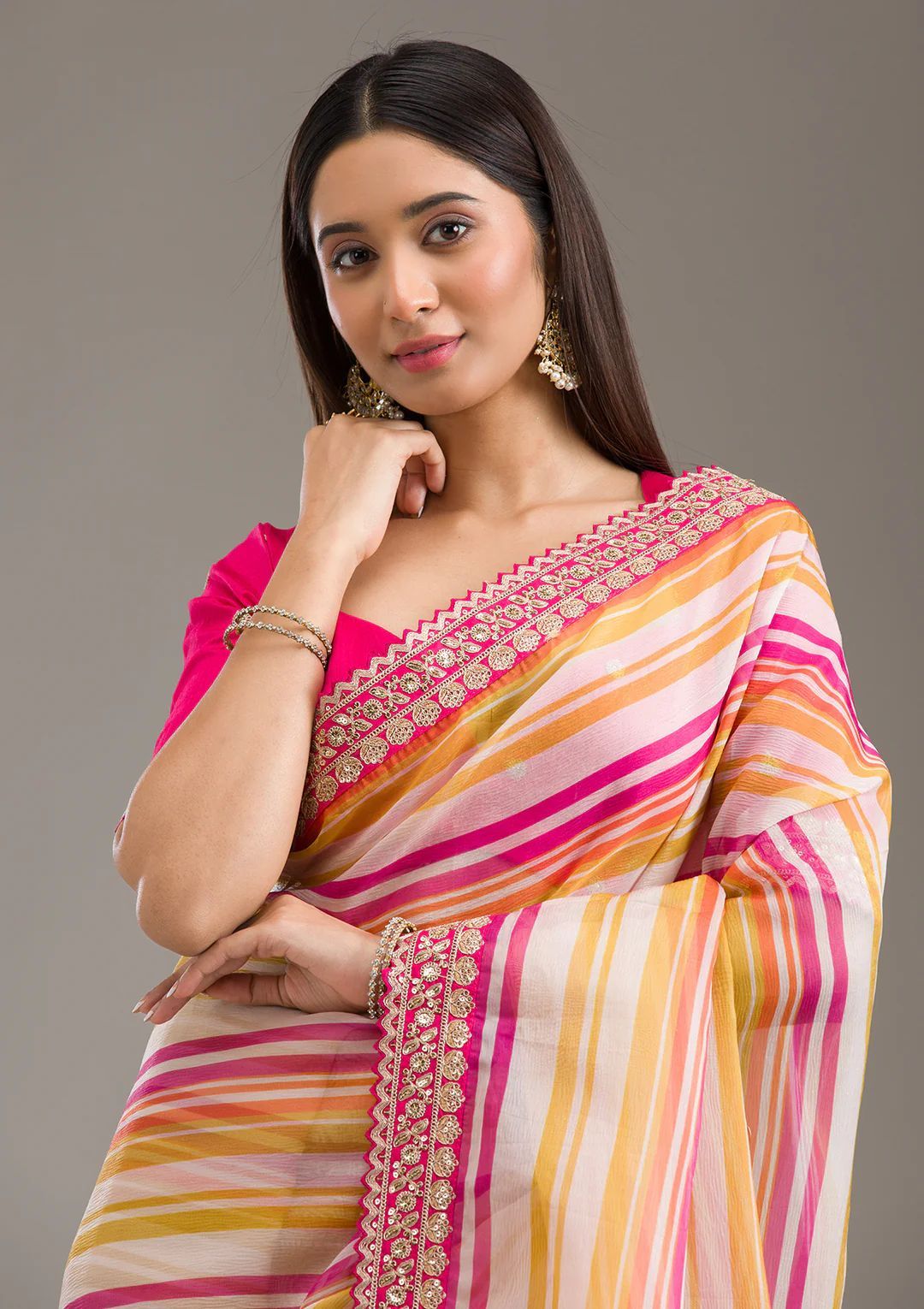 Mesmerizing Pink Tabby Silk Cording Work Saree