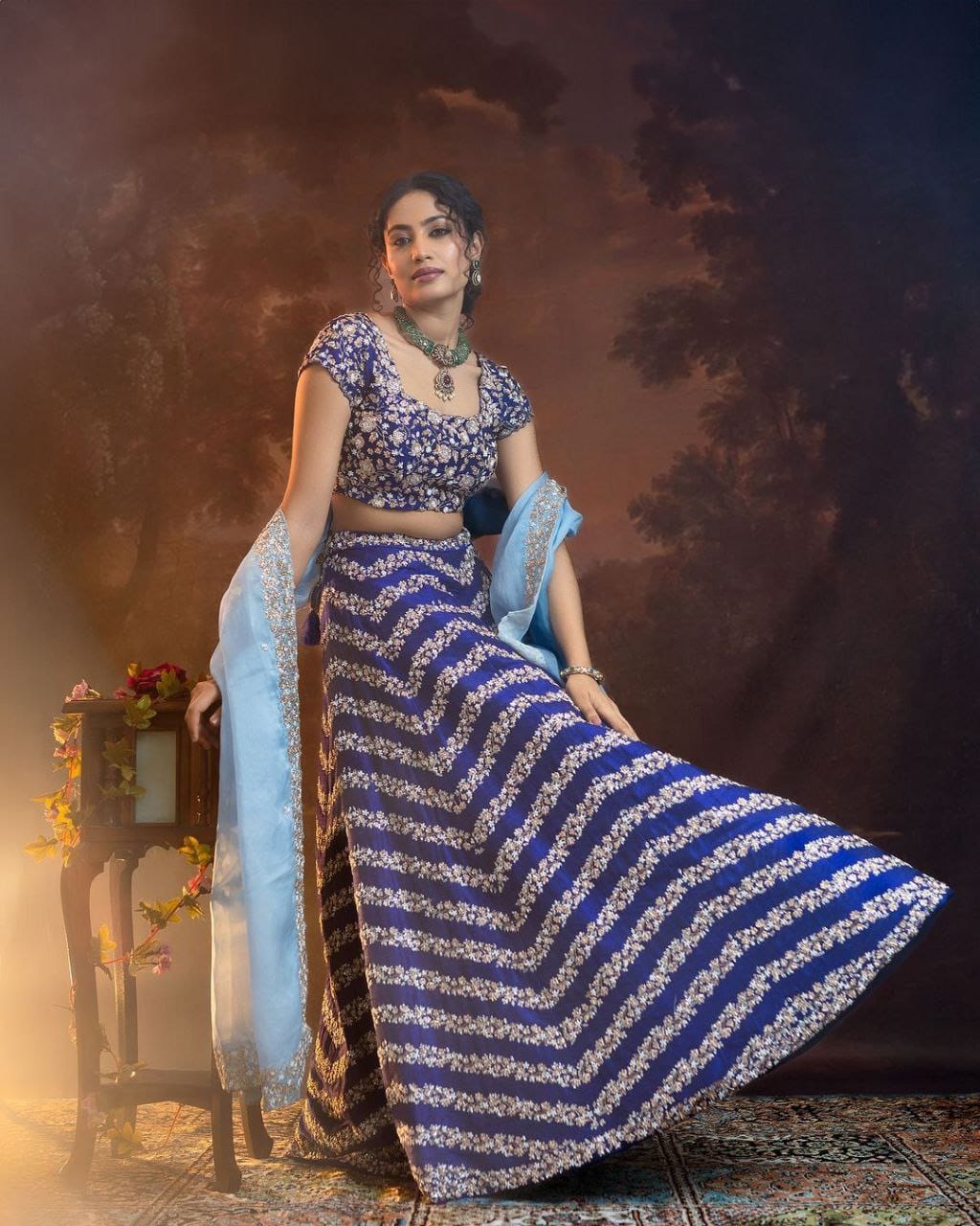 Glimmering Embroidery Work Blue Color Lehenga Choli