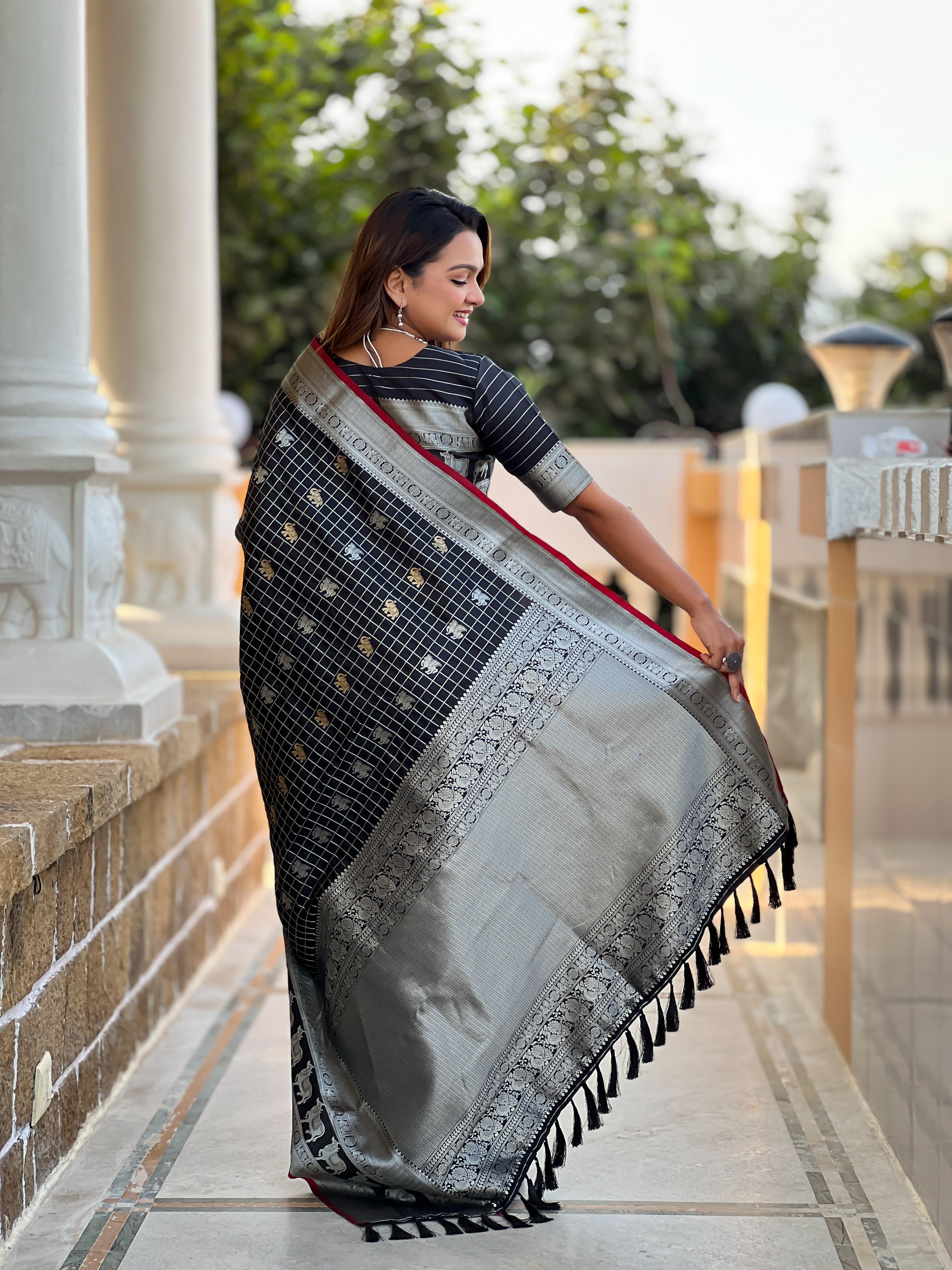 Fashionable Soft Silk Black Color Saree