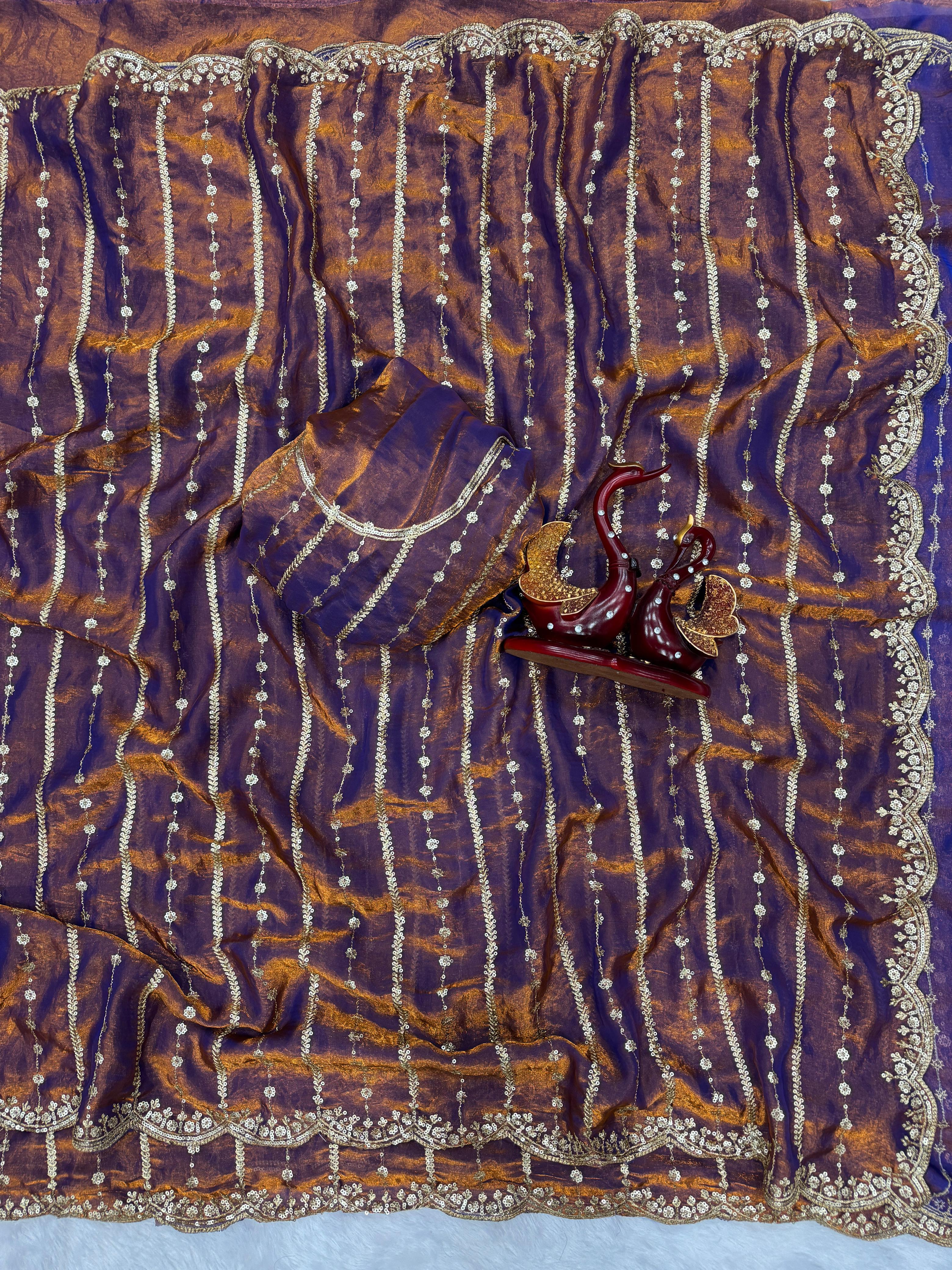 Beautiful Red Color Sequence Work Silk Saree