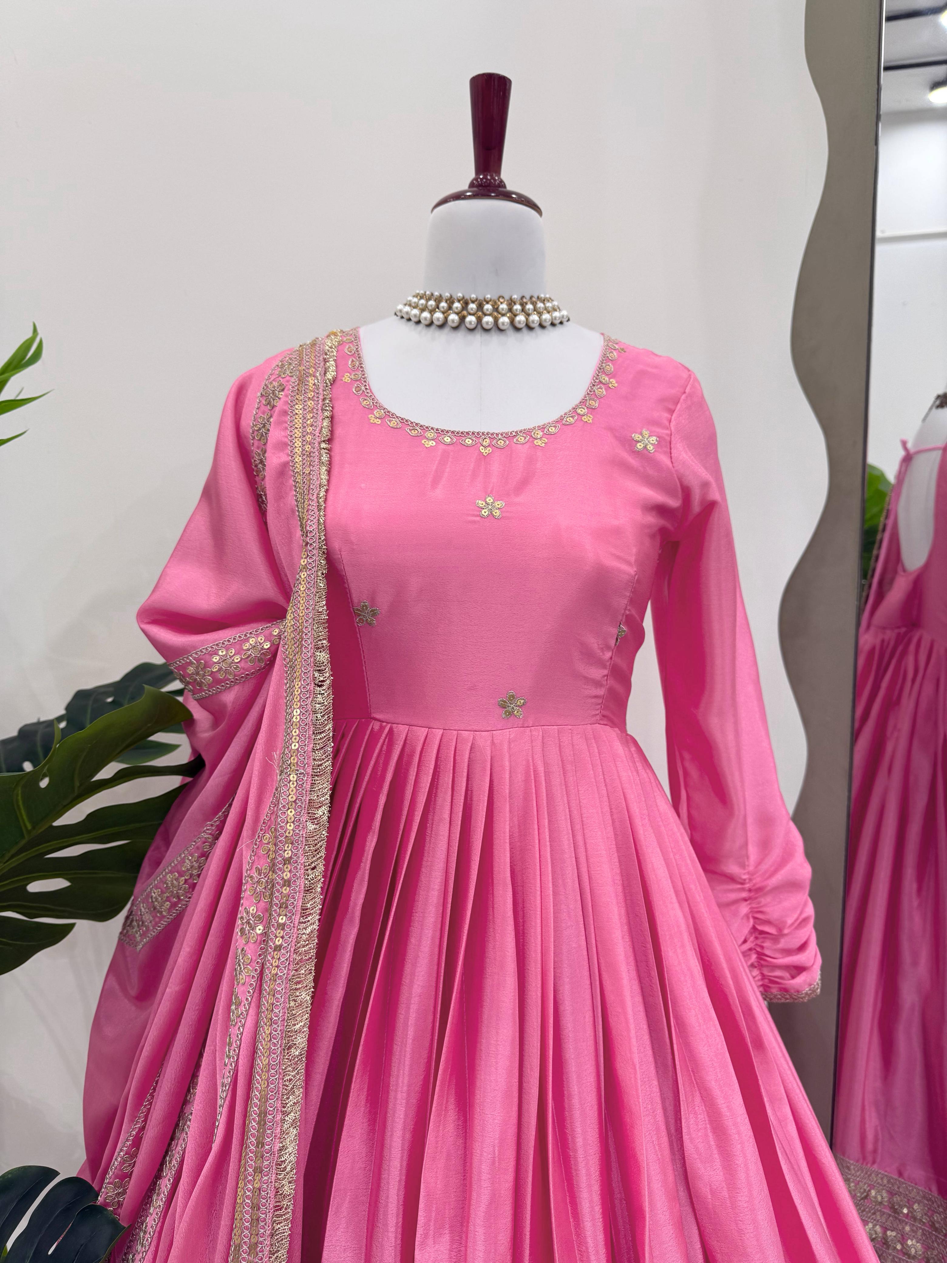 Attractive Sequence Work Pink Color Anarkali Gown