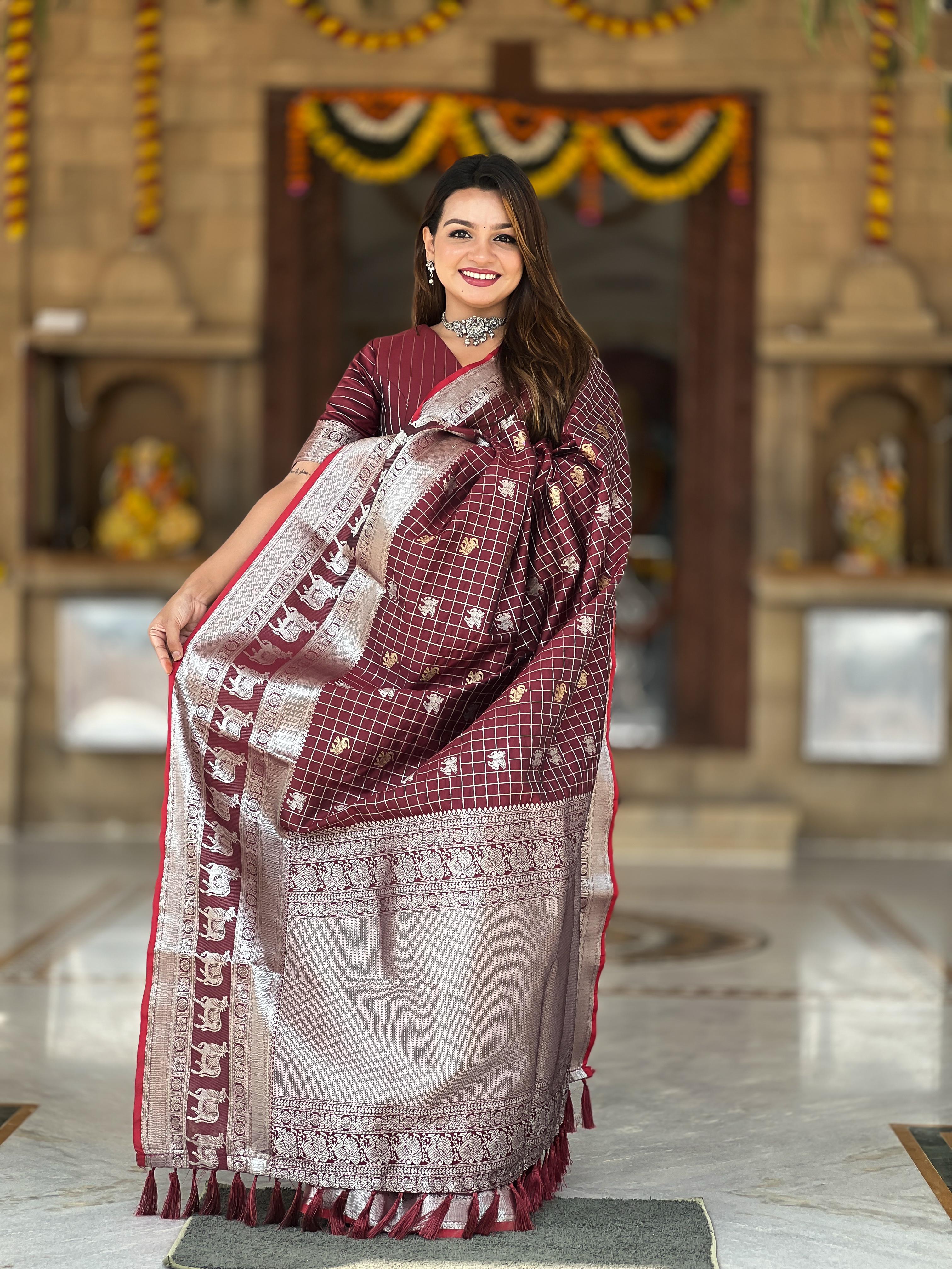 Fashionable Soft Silk Maroon Color Saree