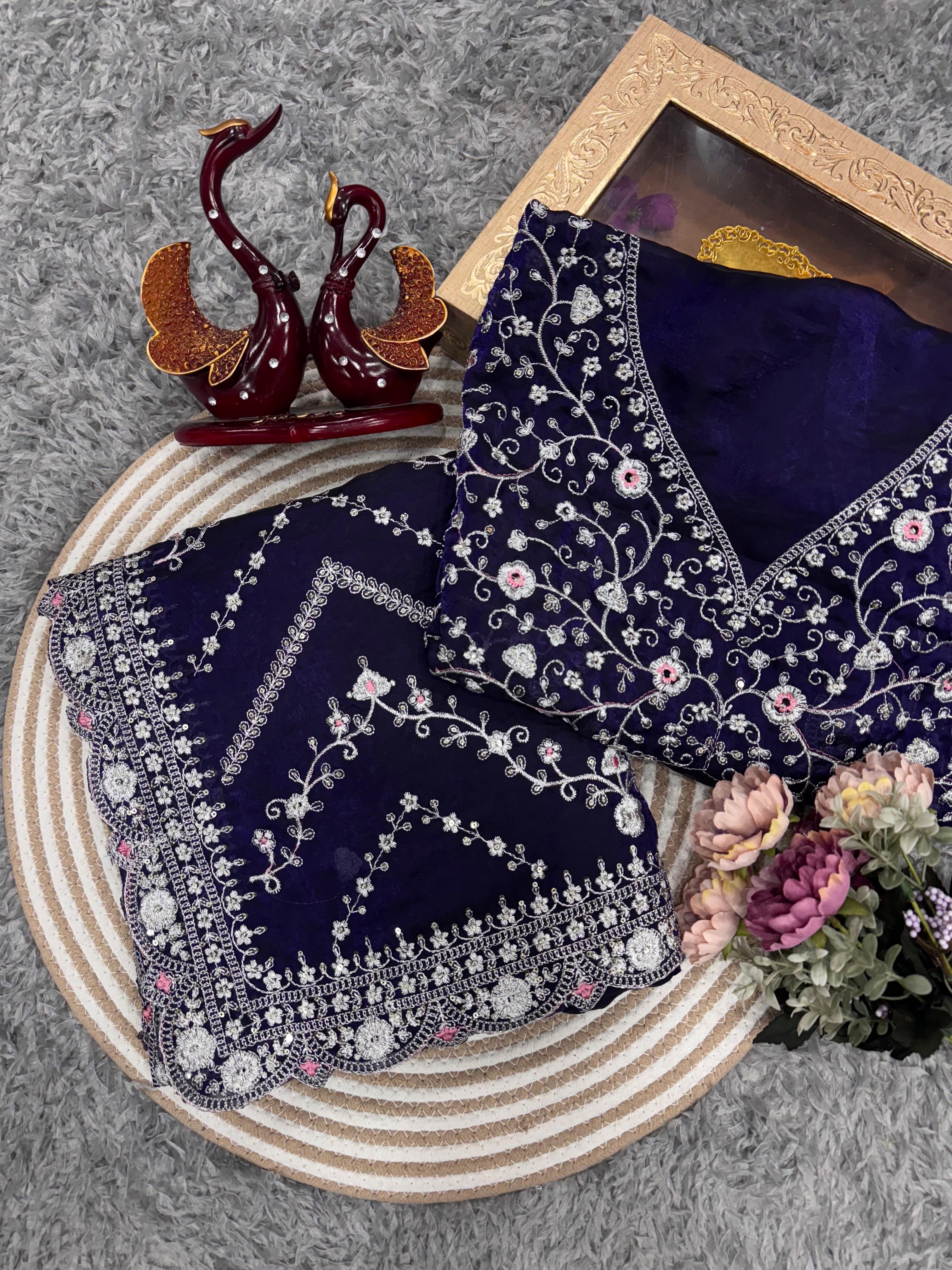 Marriage Special Heavy Work Navy Blue Color Saree