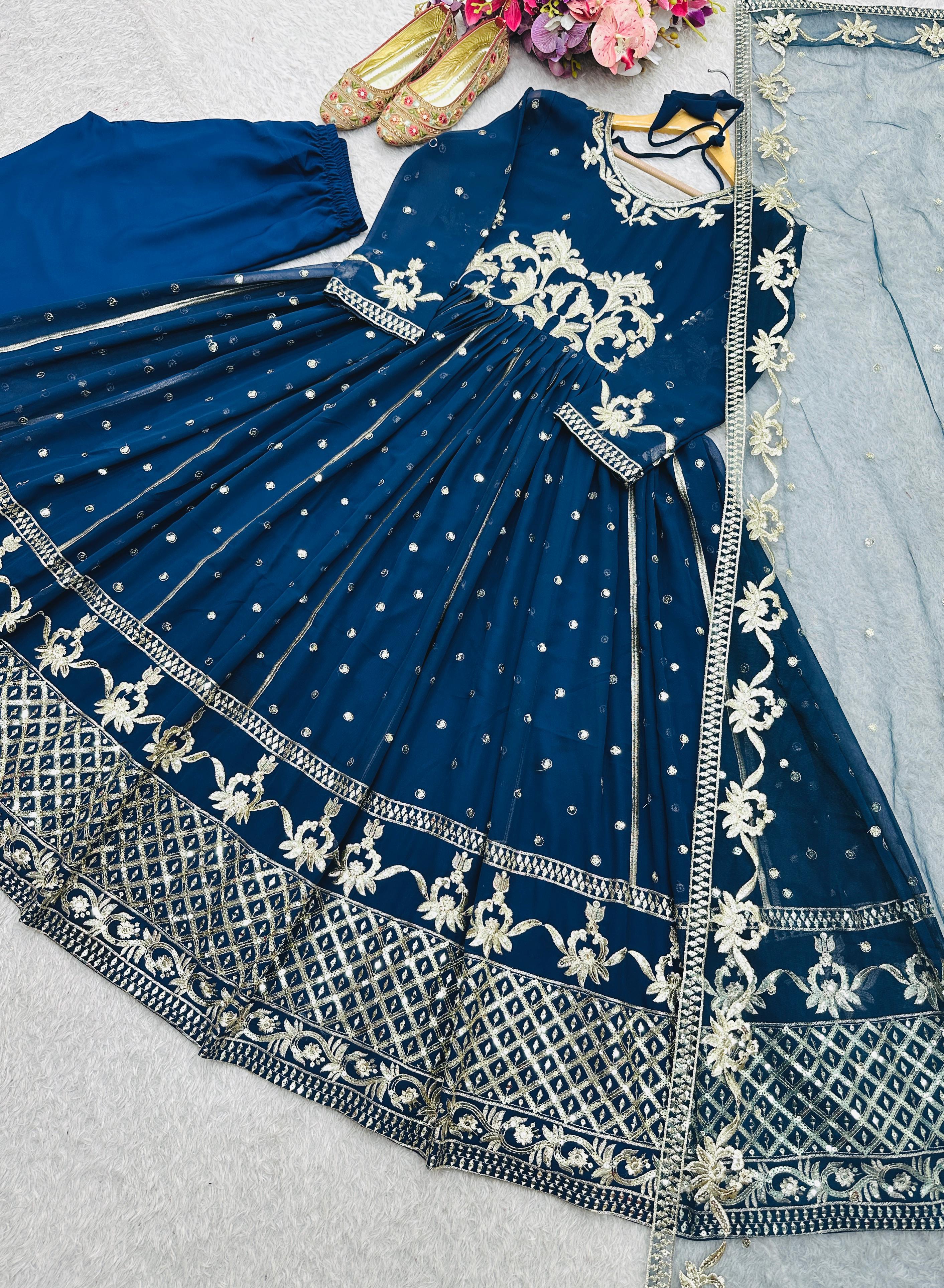 Stylish Blue Georgette Sequence Work Gown