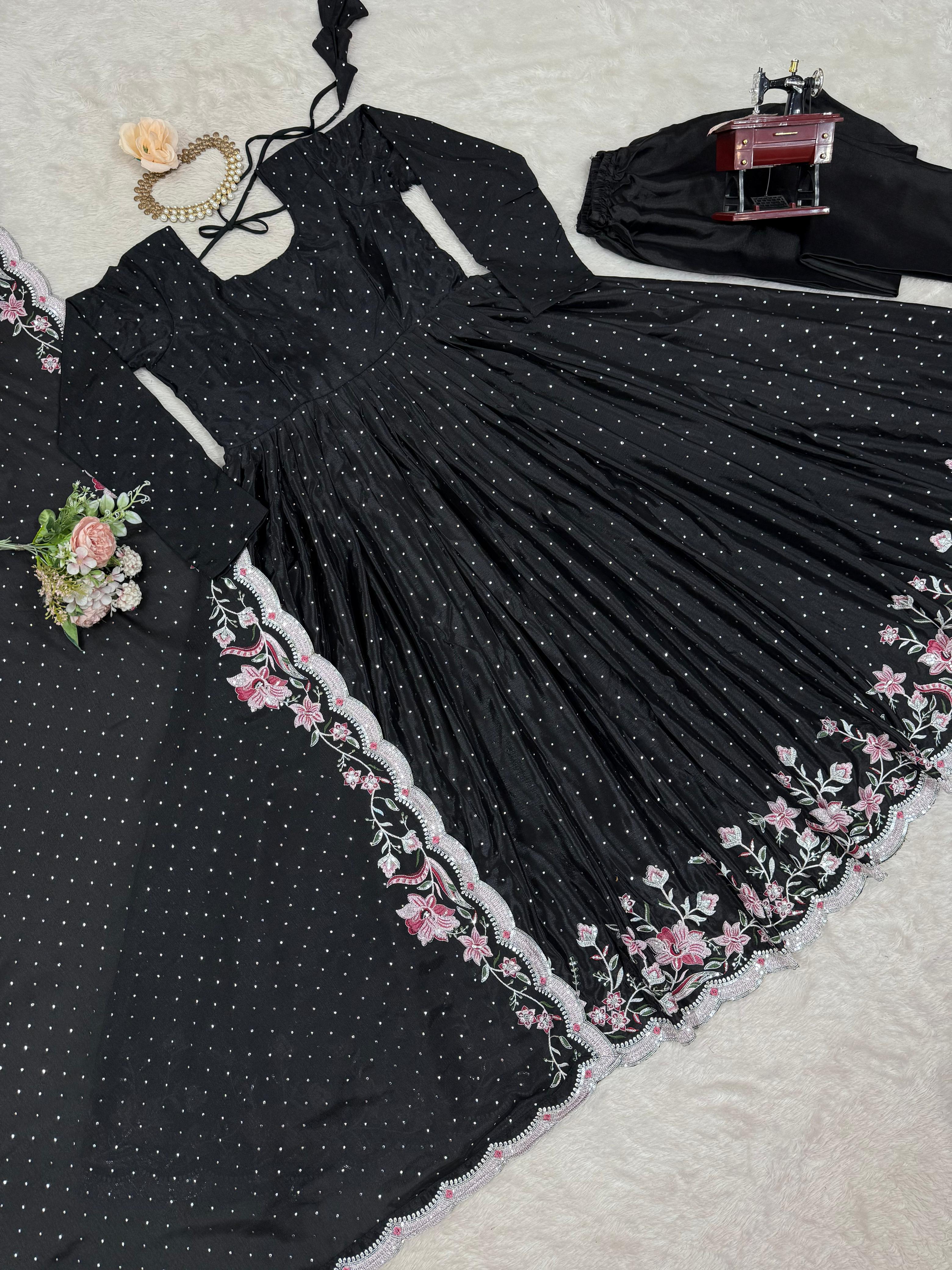 Designer Sequence Work Black Color Gown