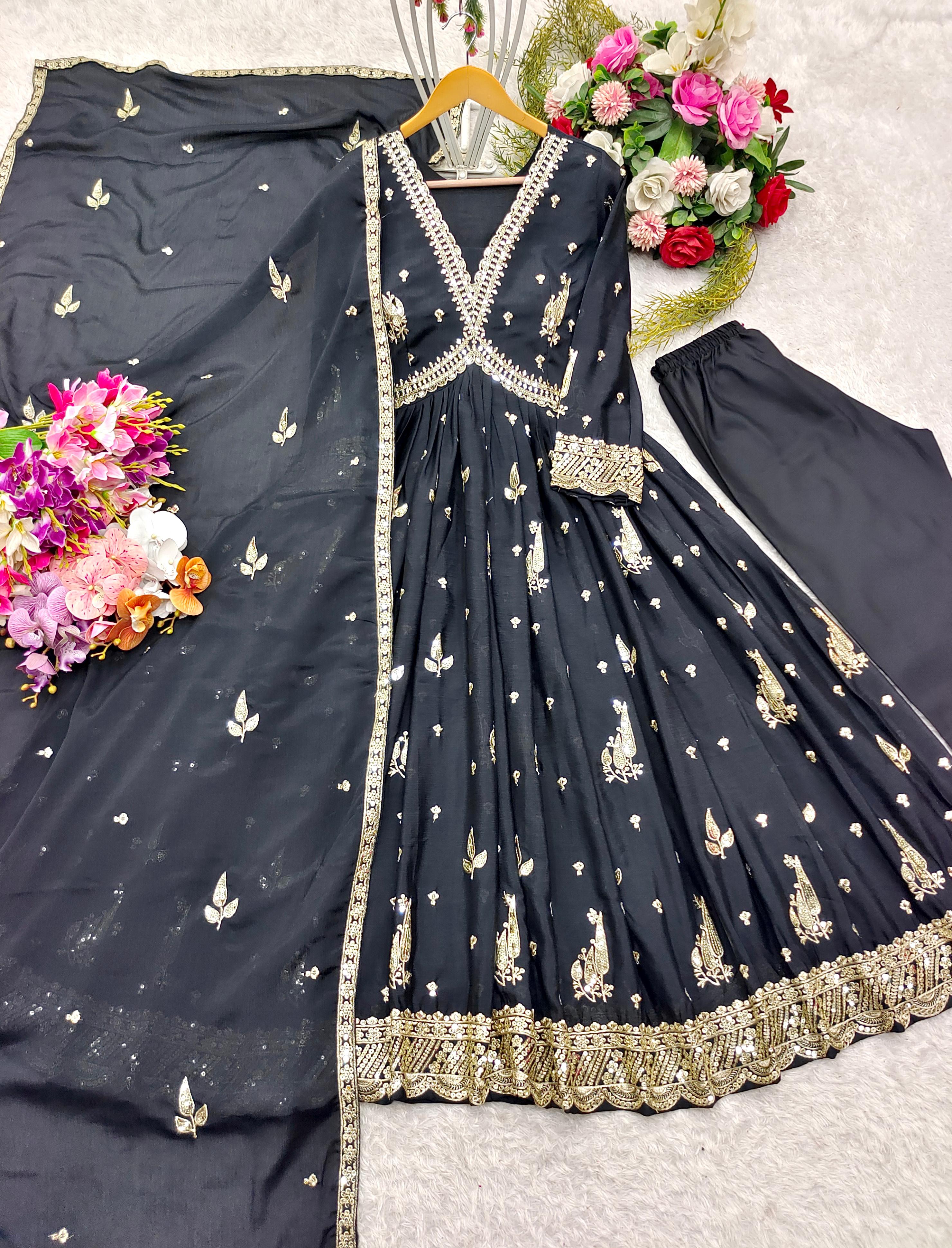 Marvelous Black Color Gown With Dupatta Set