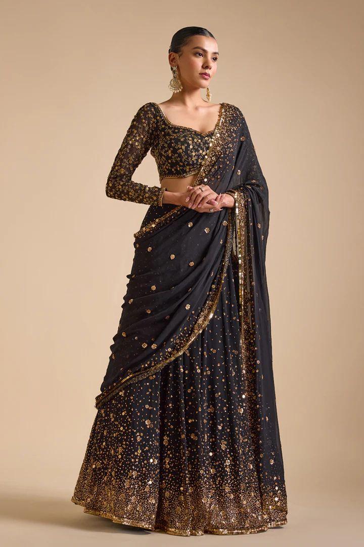 Luxuriant Georgette Embroidery Work Black Color Lehenga Choli
