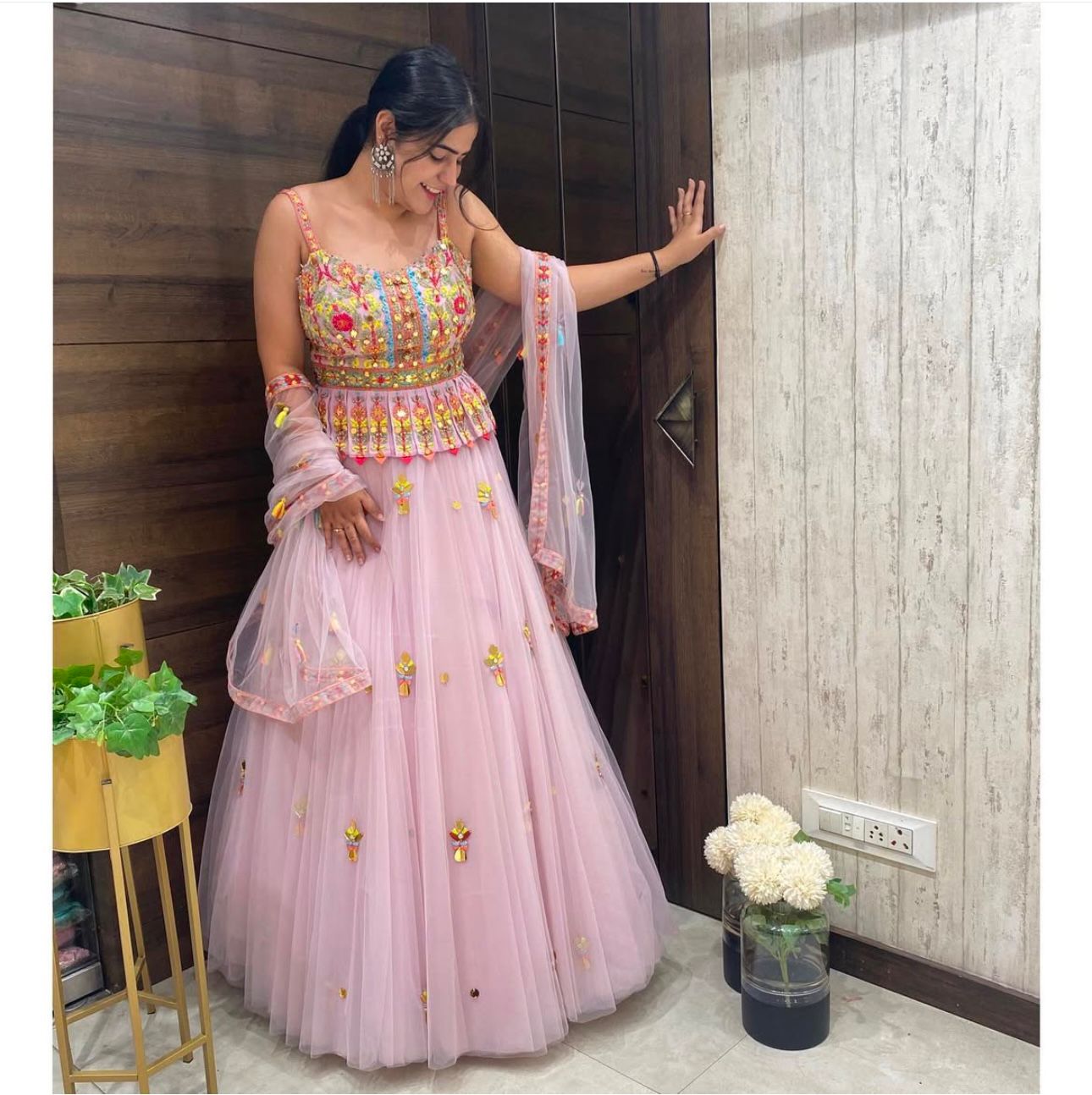 Light Pink Classic Beautiful Double layer Net lehenga Choli