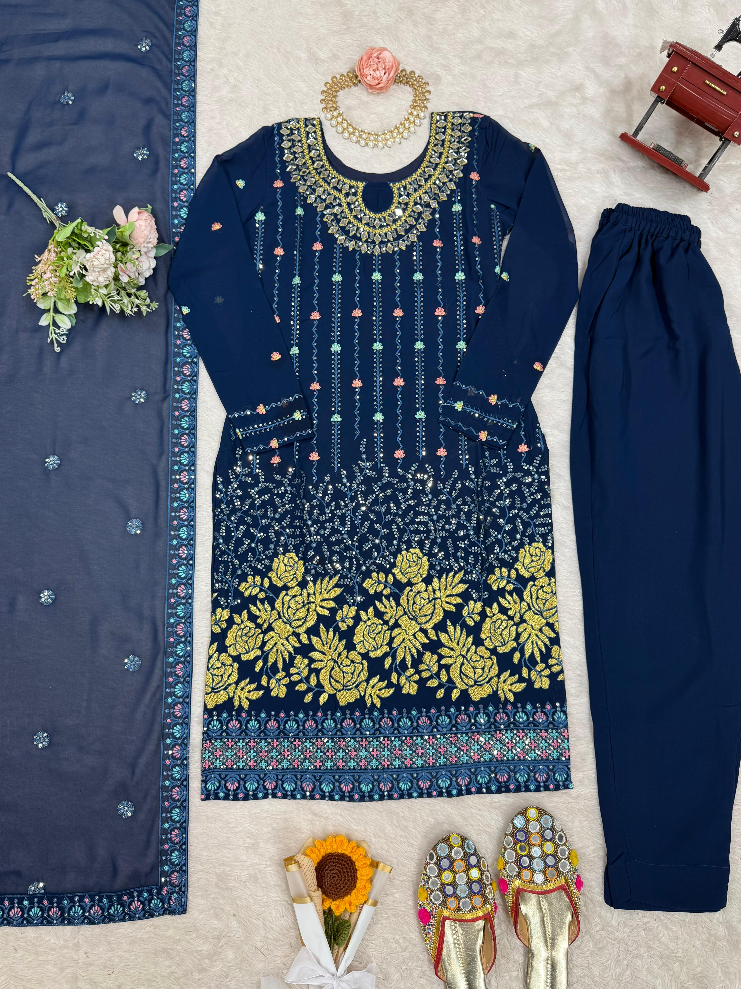 Wonderful Sequence Work Navy Blue Color Salwar Suit