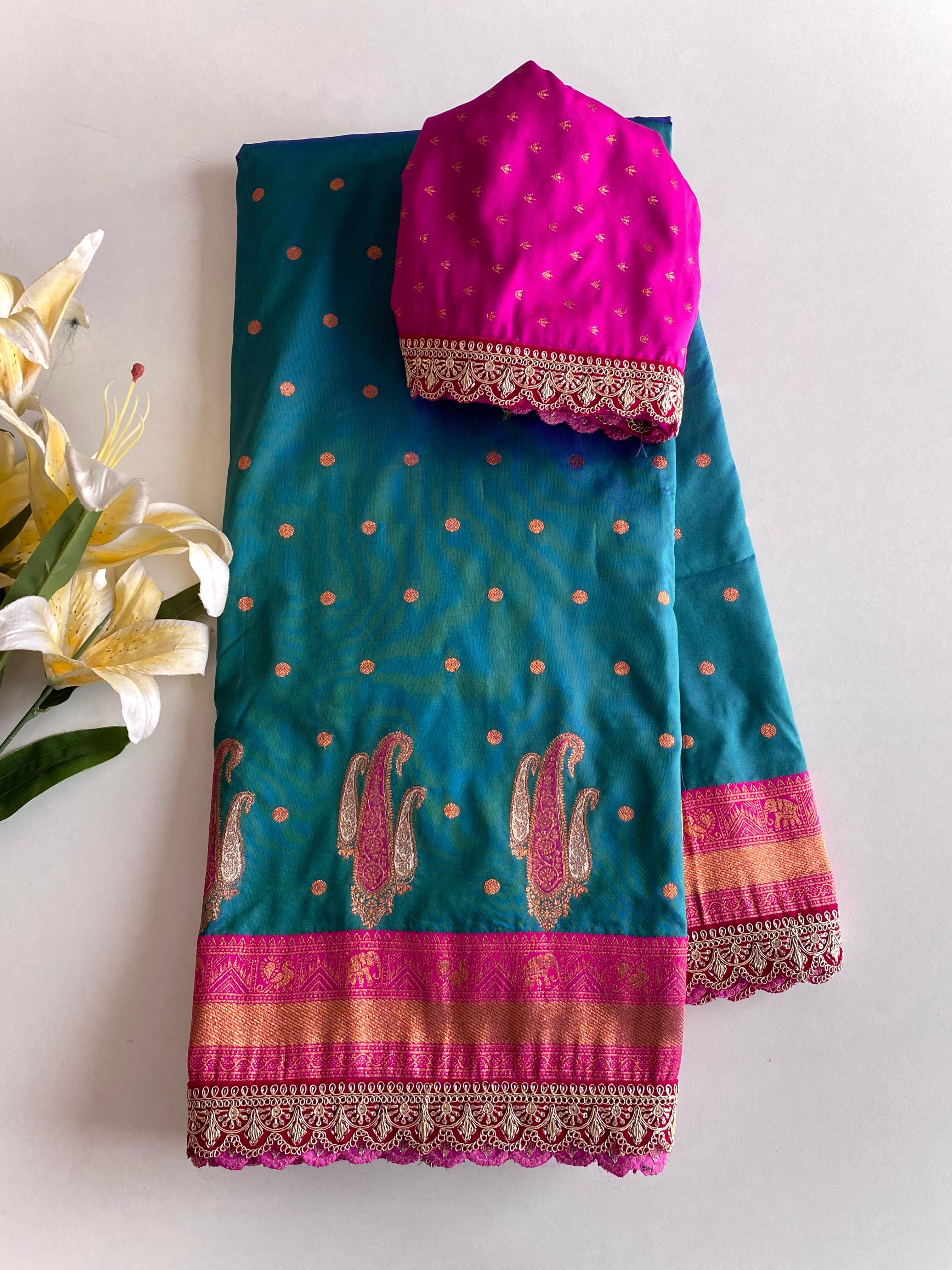 Peaceful Paithani Silk Teal Blue Color Saree