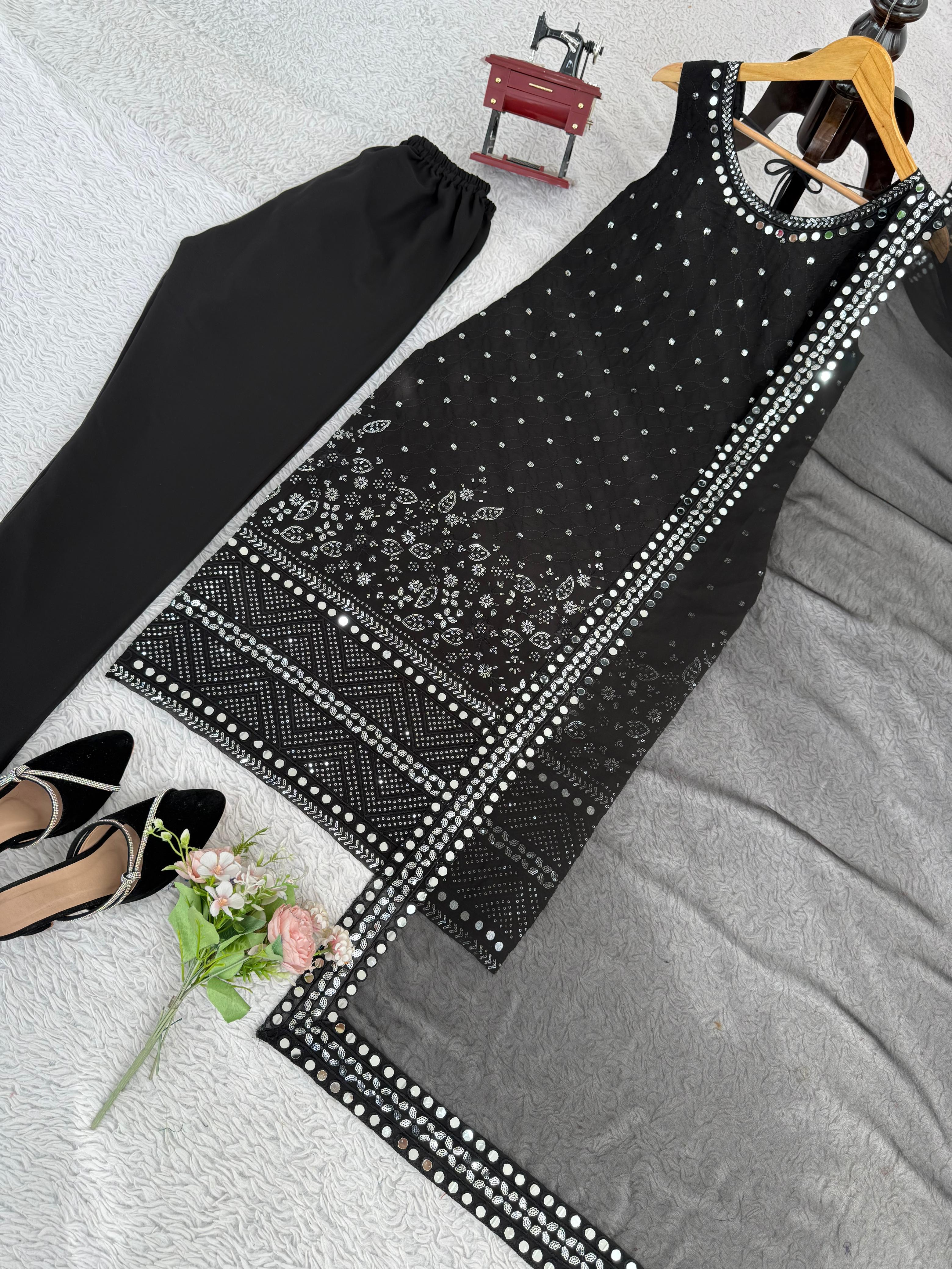 Alluring Black Color Georgette Thread Work Salwar Suit
