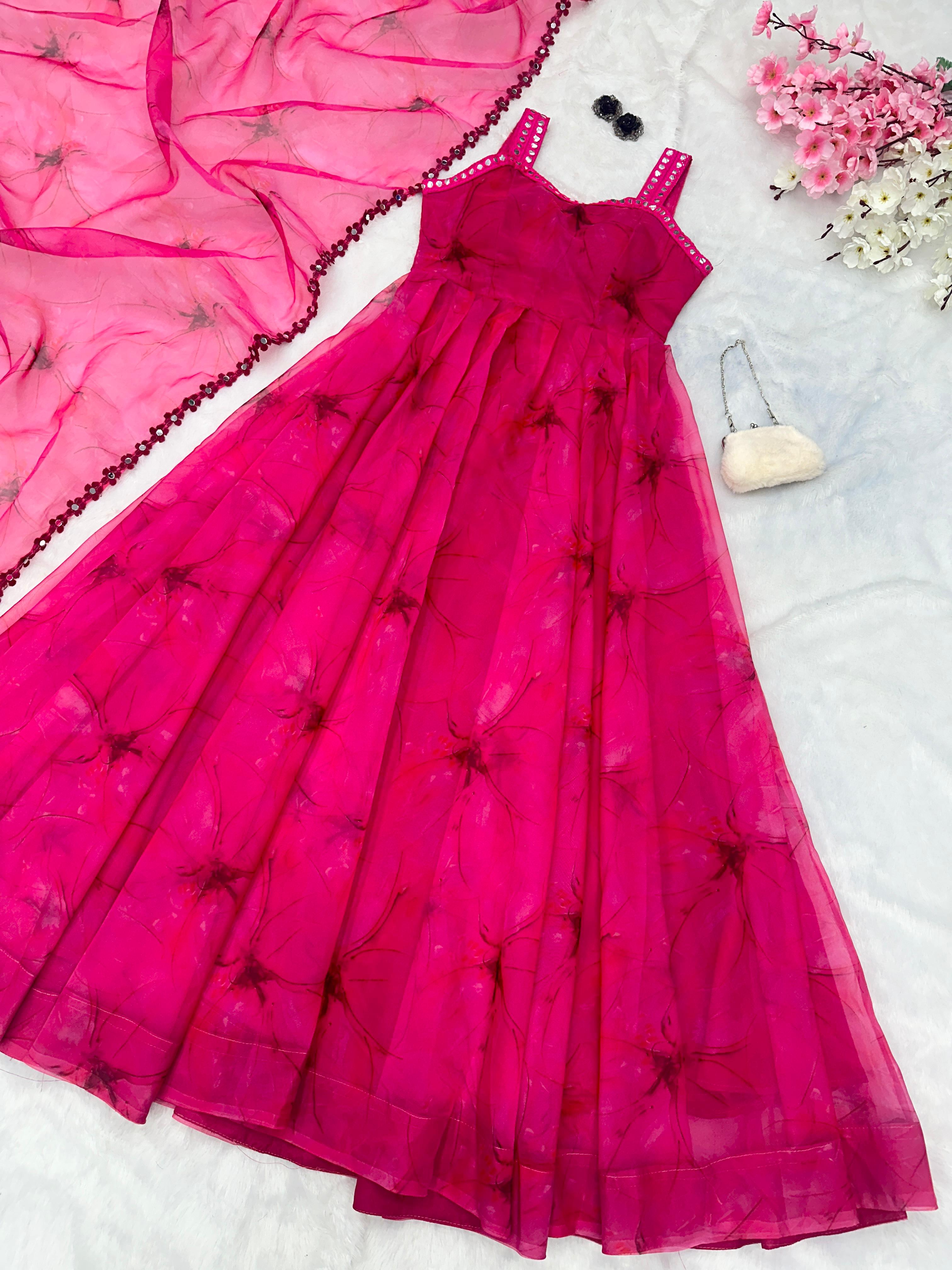 Preferable Digital Printed Pink Color Anarkali Suit