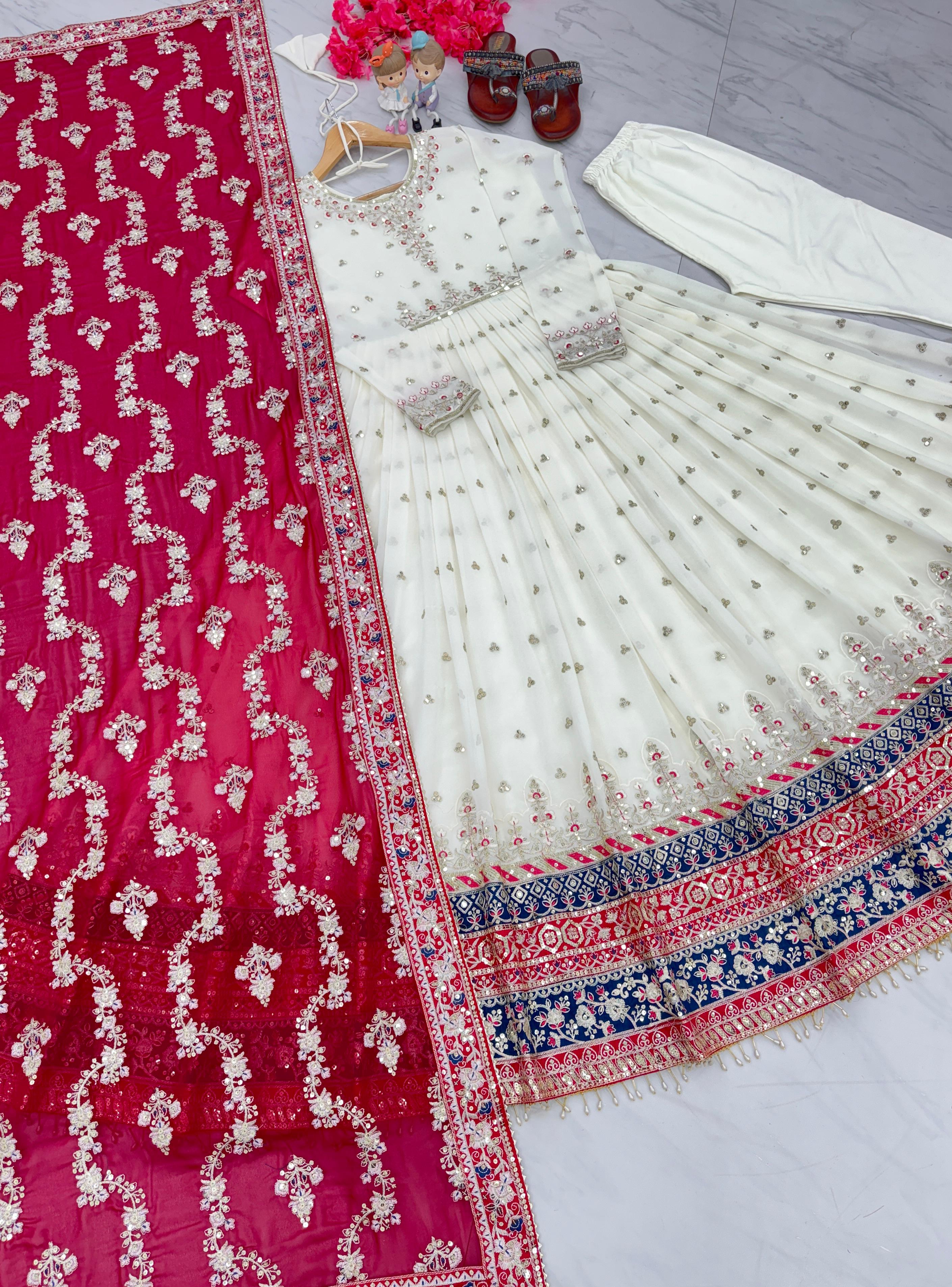 Wedding Wear Sequence Work White Color Gown