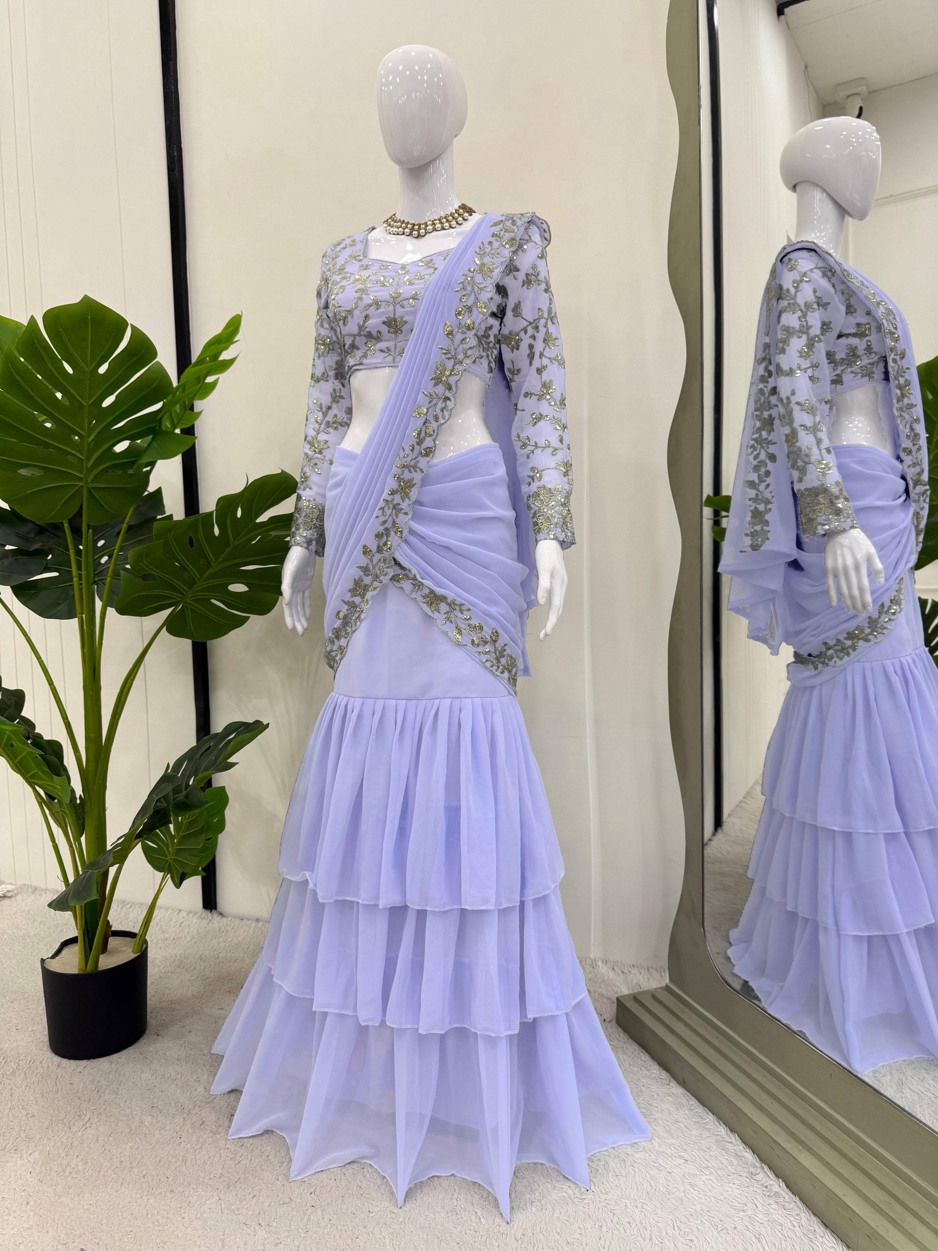 Sequence Work Lavender Color Stylish Lehenga Saree