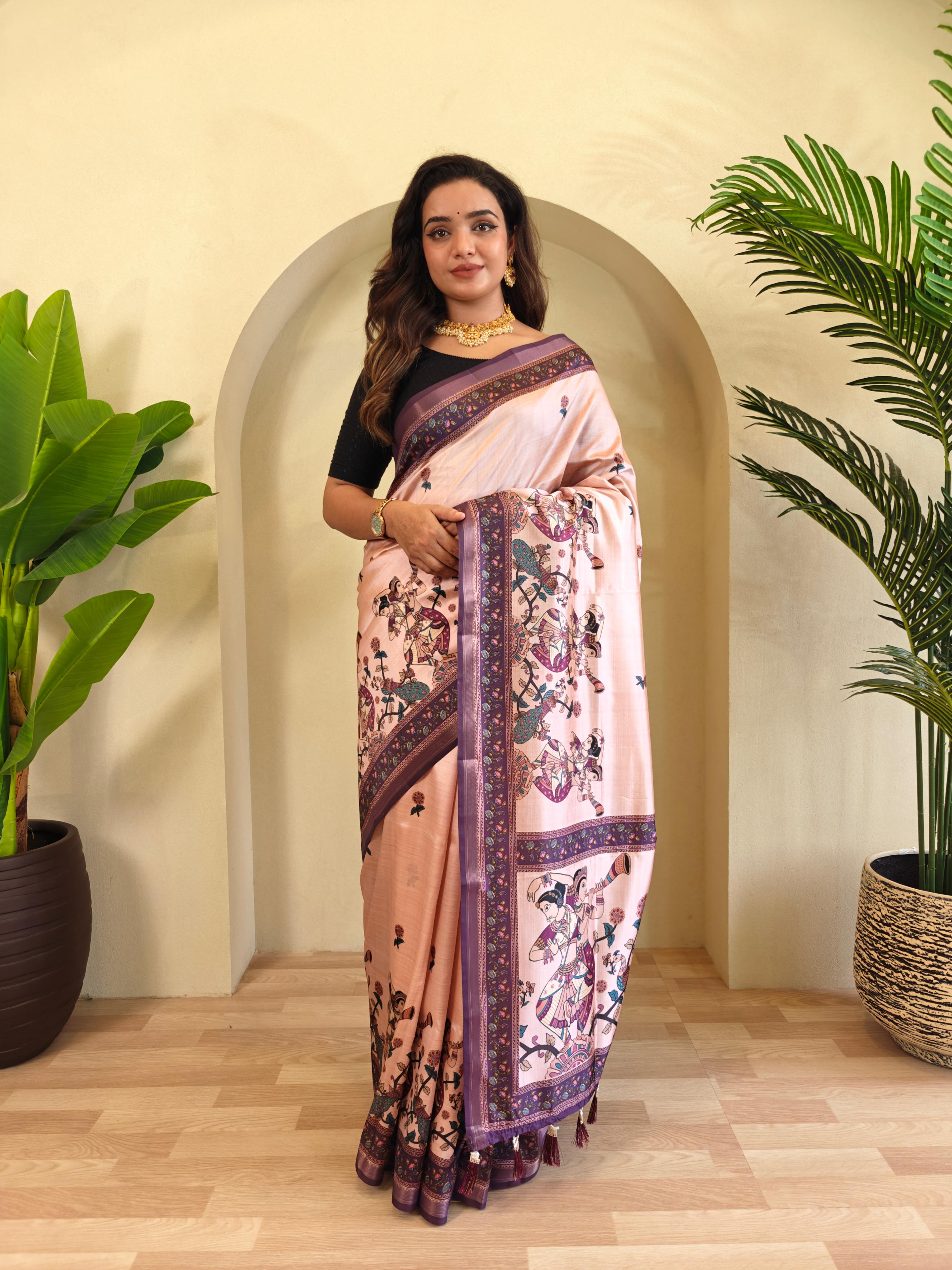Light Pink Color Beautiful kalamkari Digital Print Saree