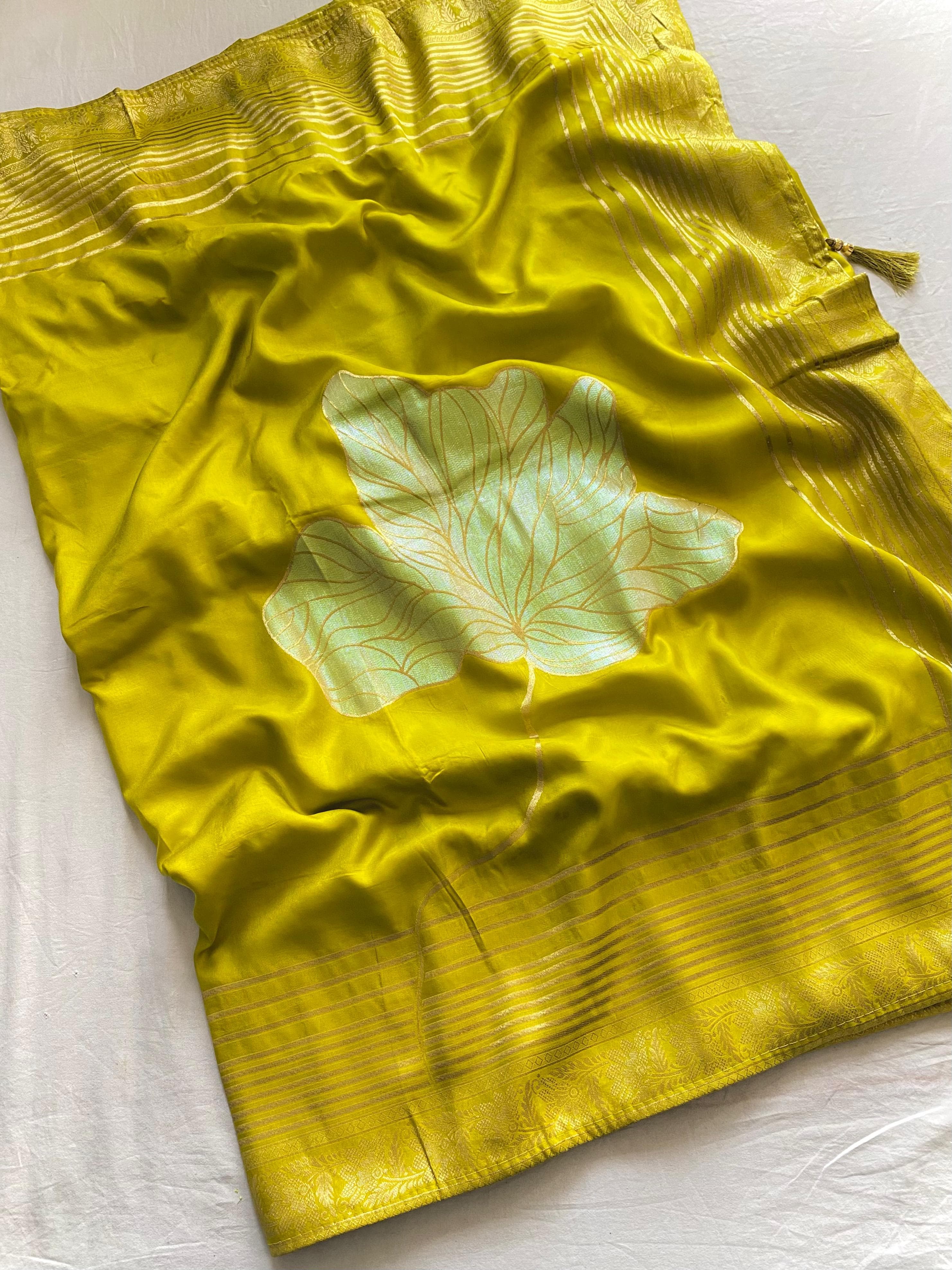 Fantastic Munga Silk Yellow Color Saree