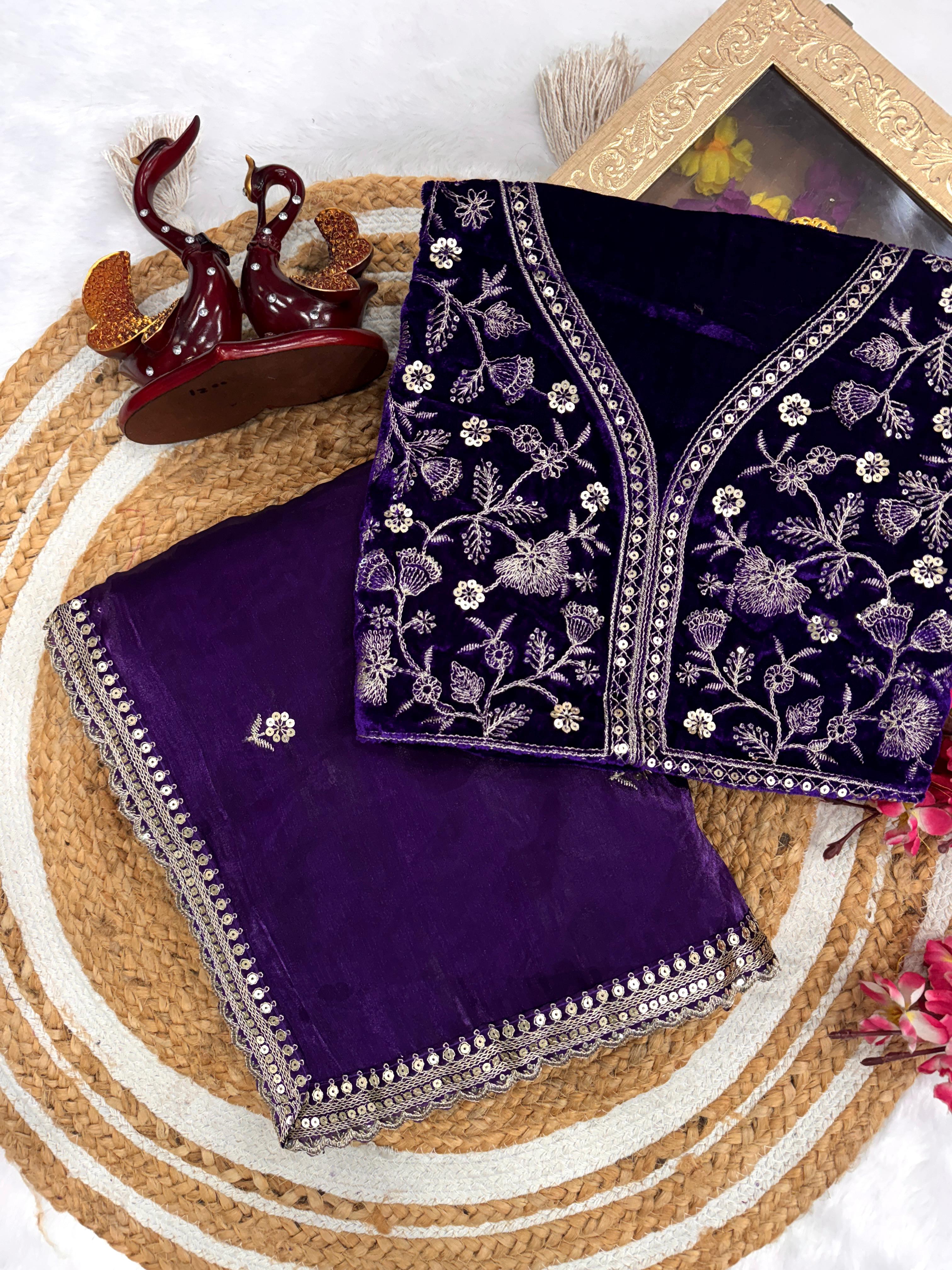 Festive Wear Purple Color Embroidery Work Saree
